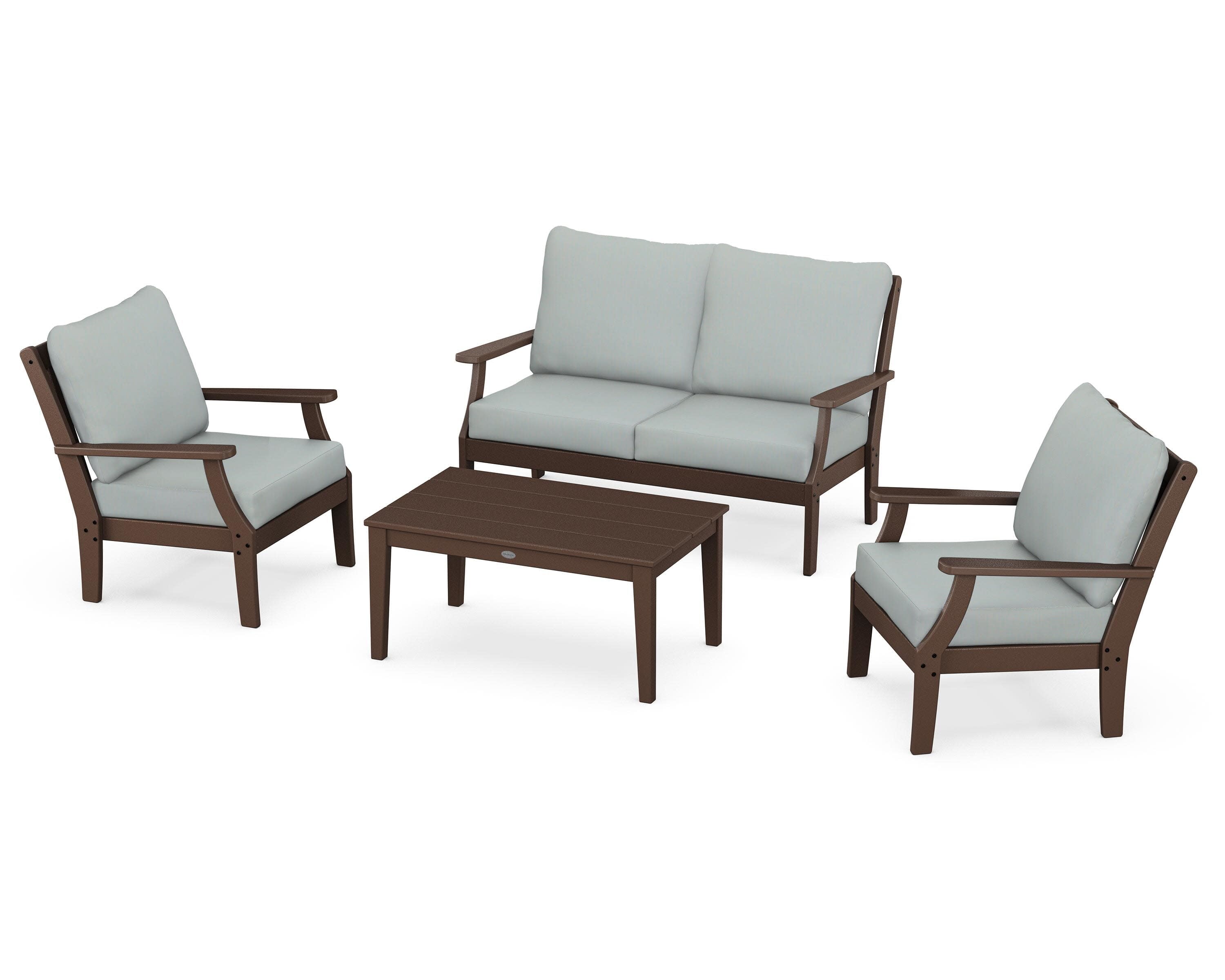 Braxton 4-Piece Deep Seating Chair Set in Mahogany / Spa