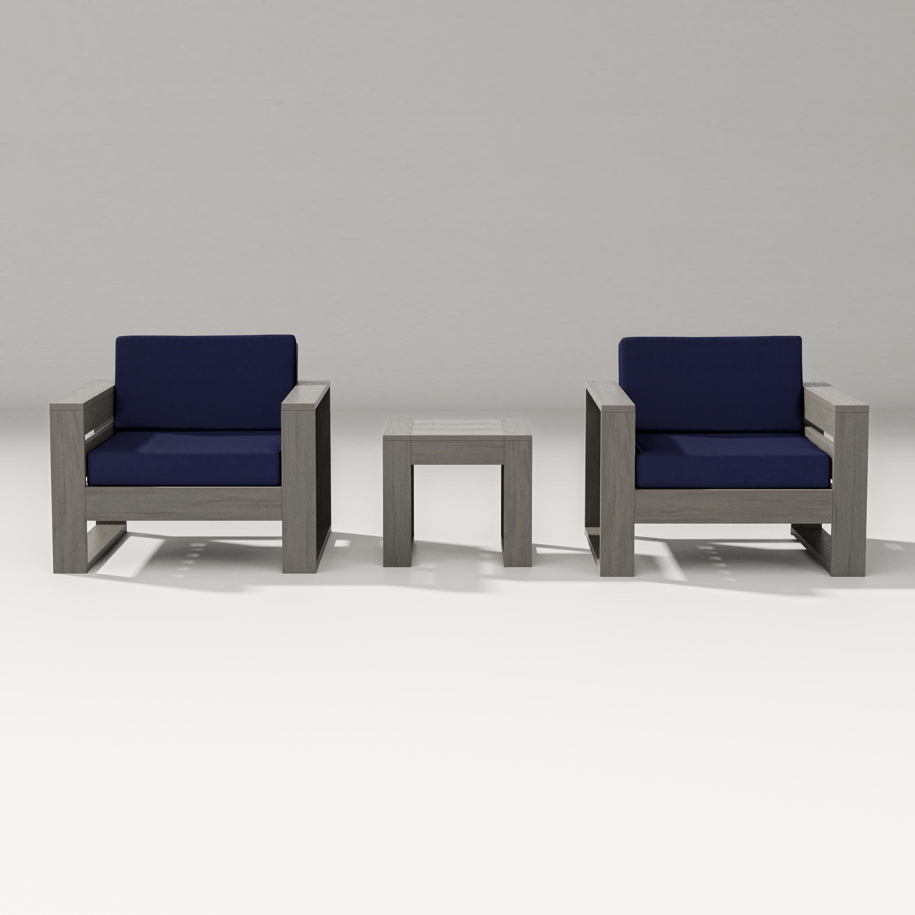 Latitude 3-Piece Lounge Chair Set in Driftwood / Navy