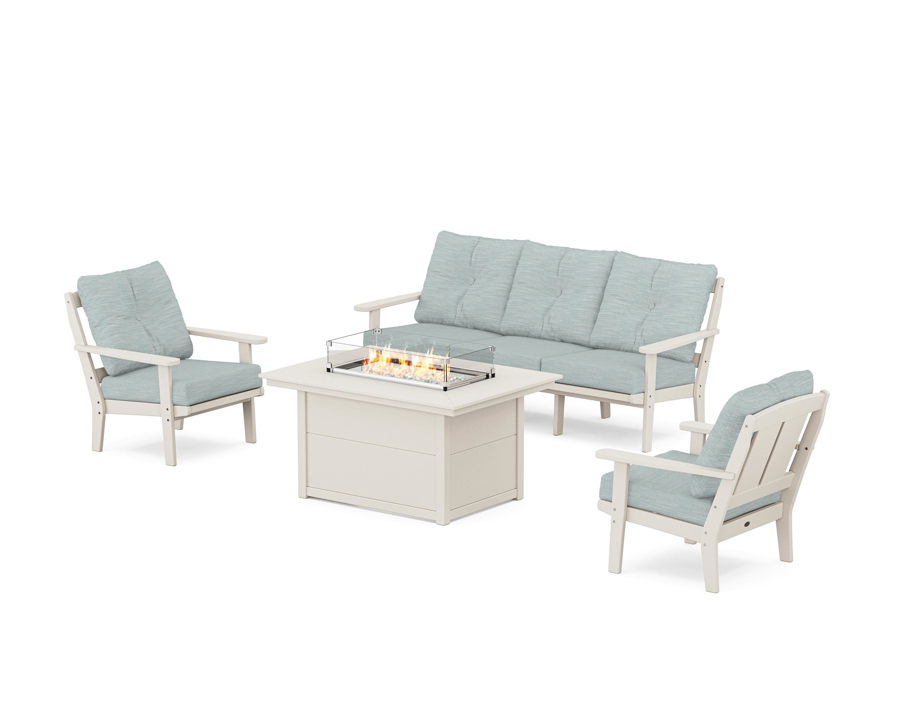Mission Deep Seating Fire Pit Table Set in Sand / Soothe Mist