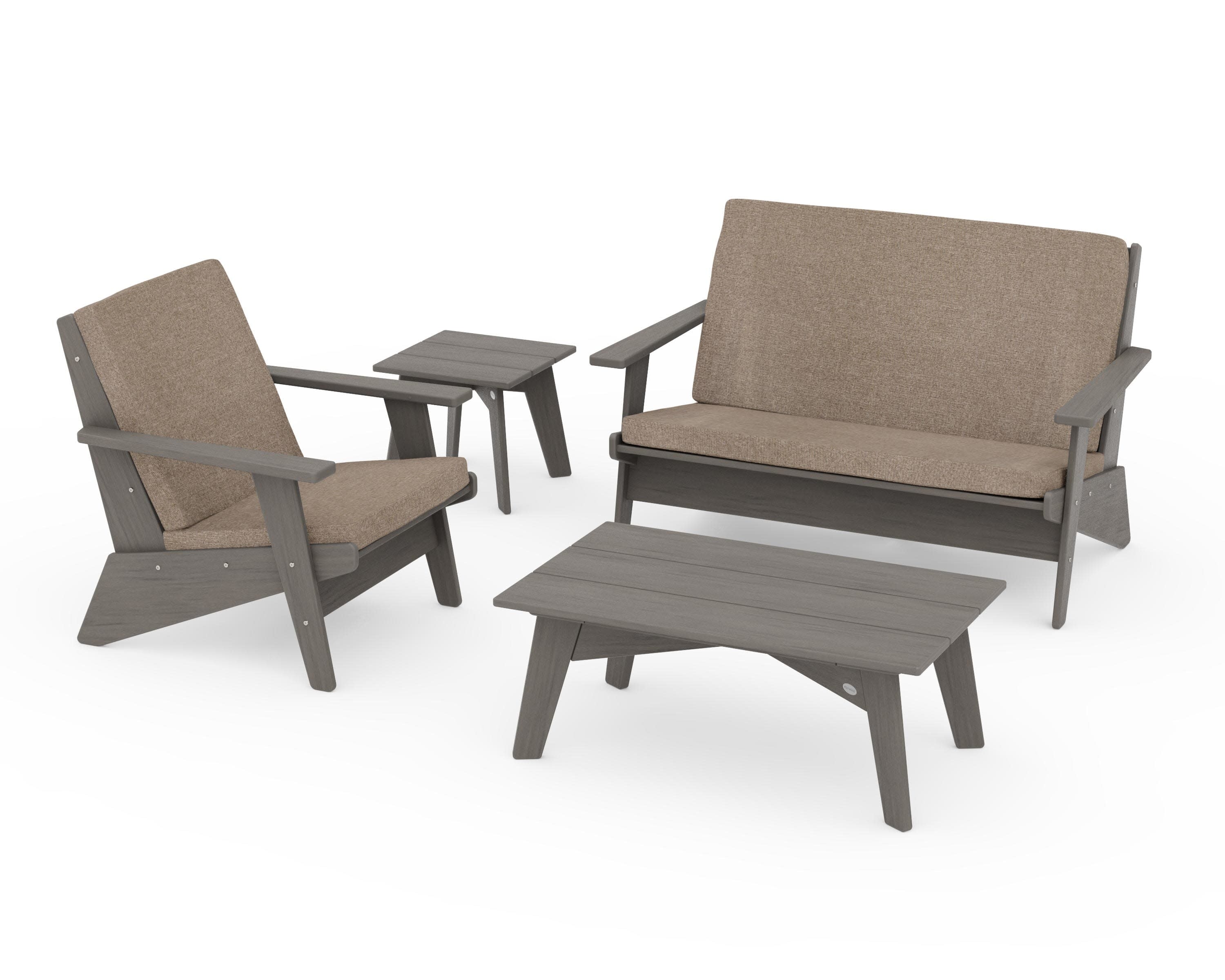 Riviera Modern Lounge 4-Piece Set in Driftwood / Spiced Burlap