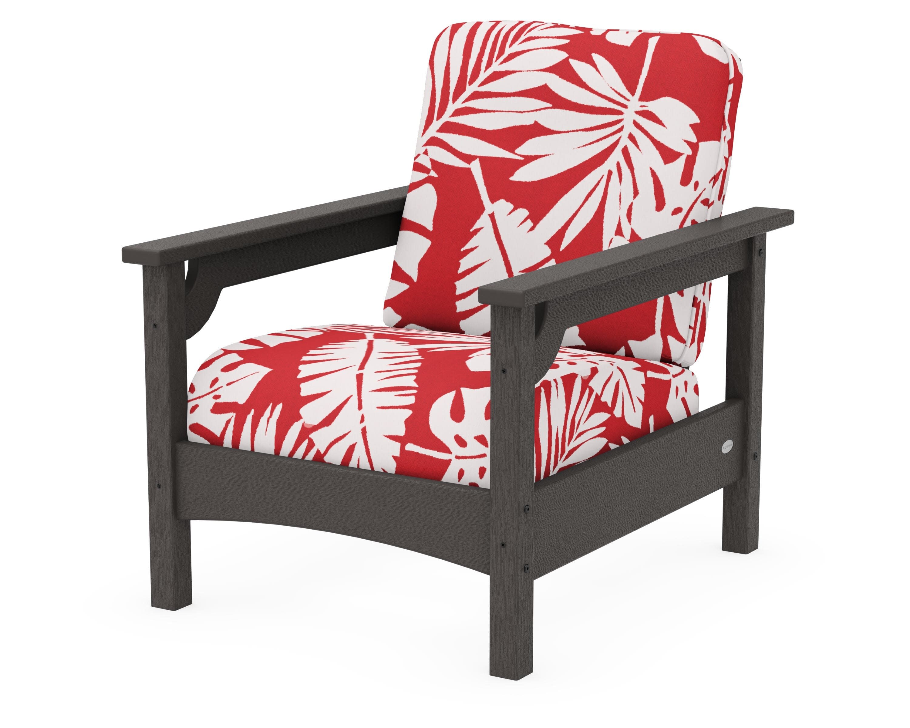 Club Chair in Vintage Coffee / Leaf Crimson