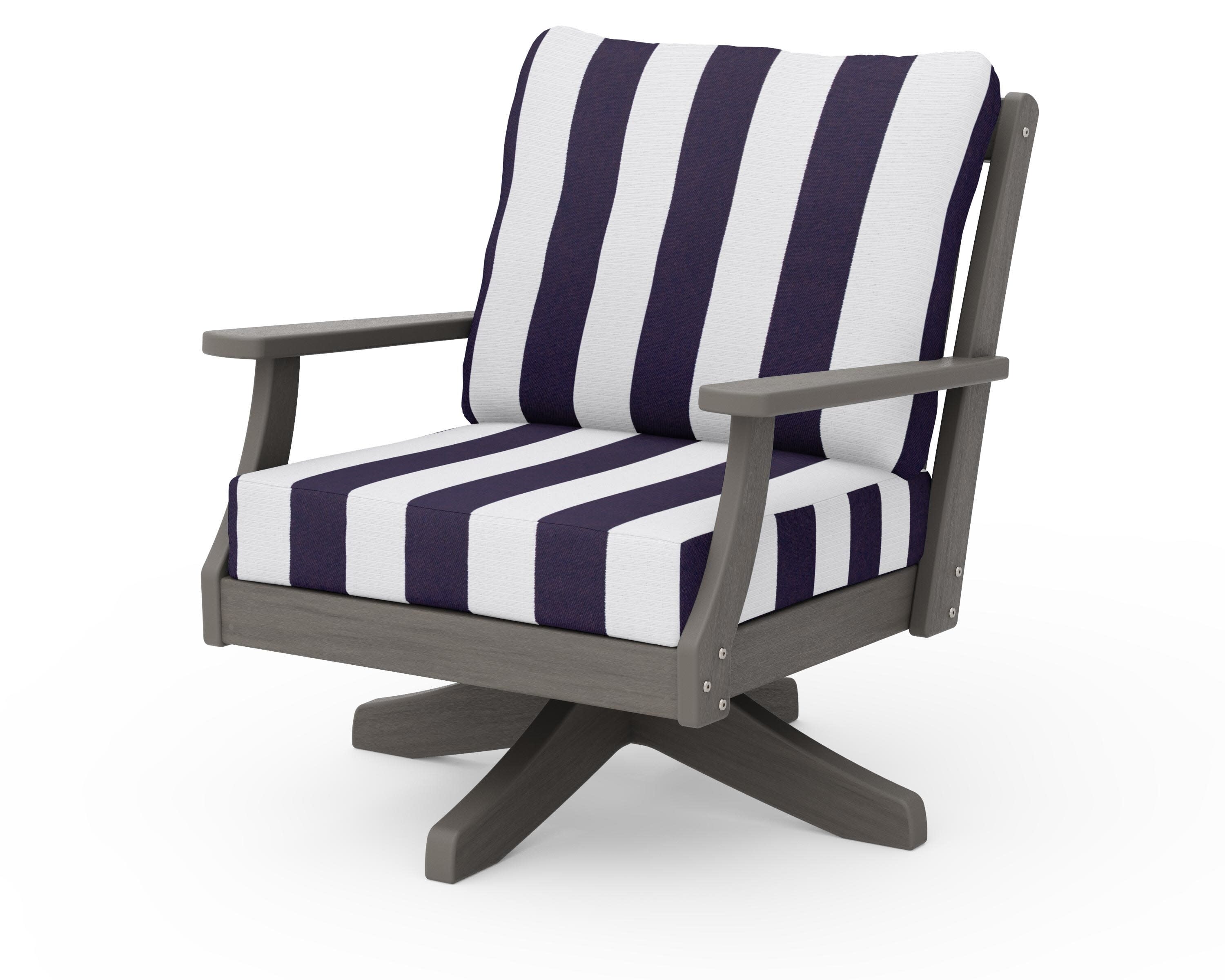 Braxton Deep Seating Swivel Chair in Driftwood / Cabana Stripe Navy