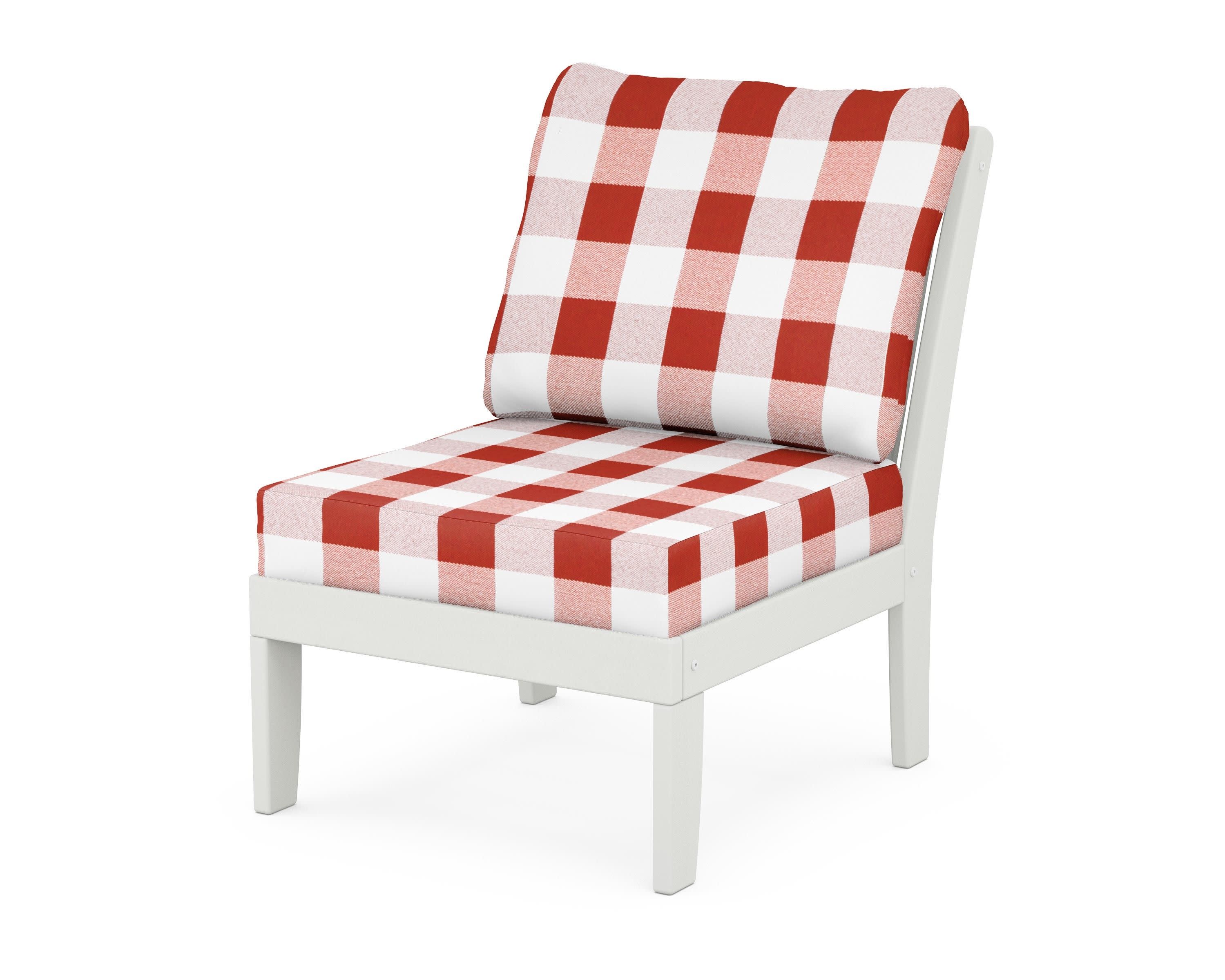 Braxton Modular Armless Chair in Vintage White / Buffalo Plaid Crimson