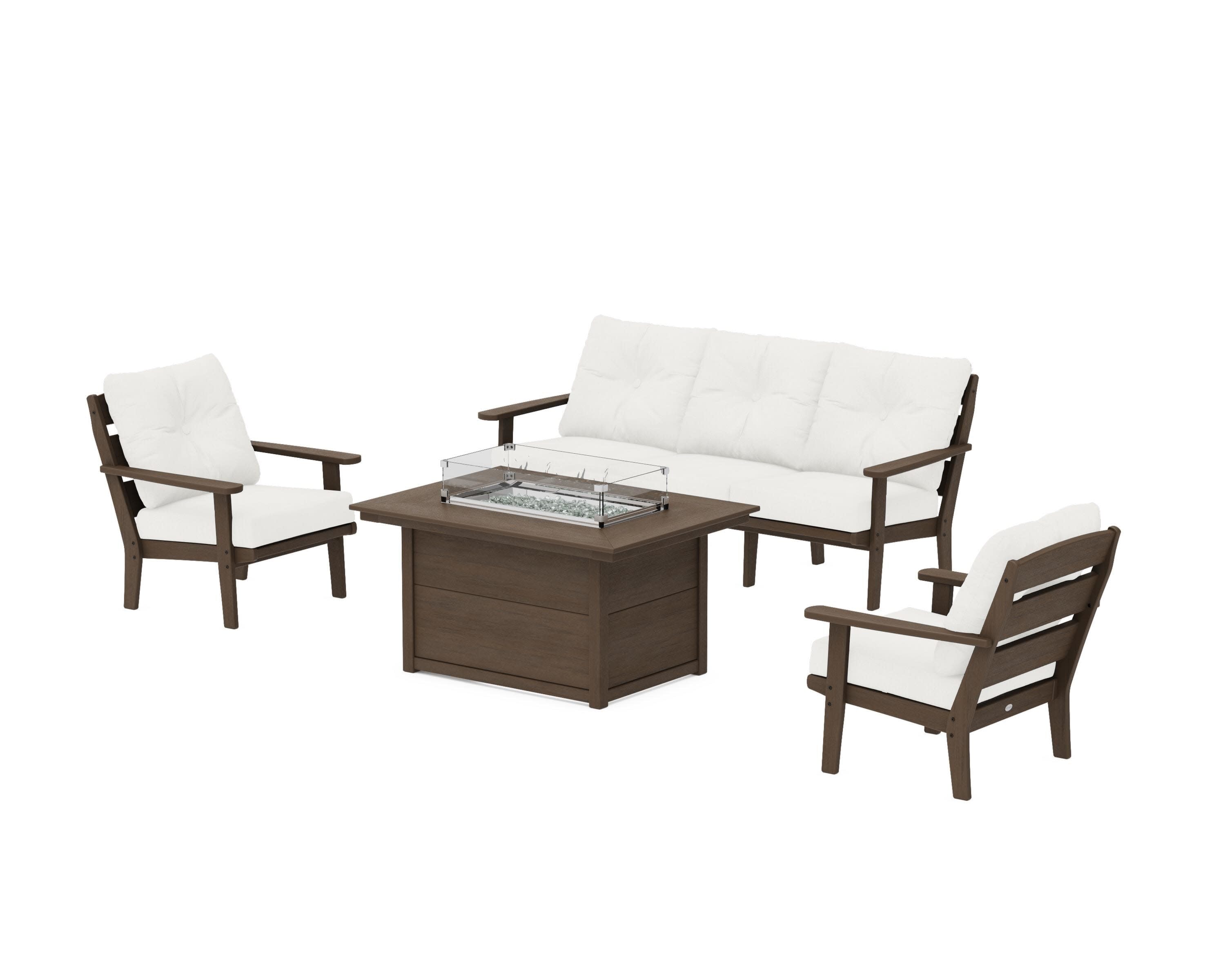 Lakeside Deep Seating Fire Pit Table Set in Kona / Natural Linen