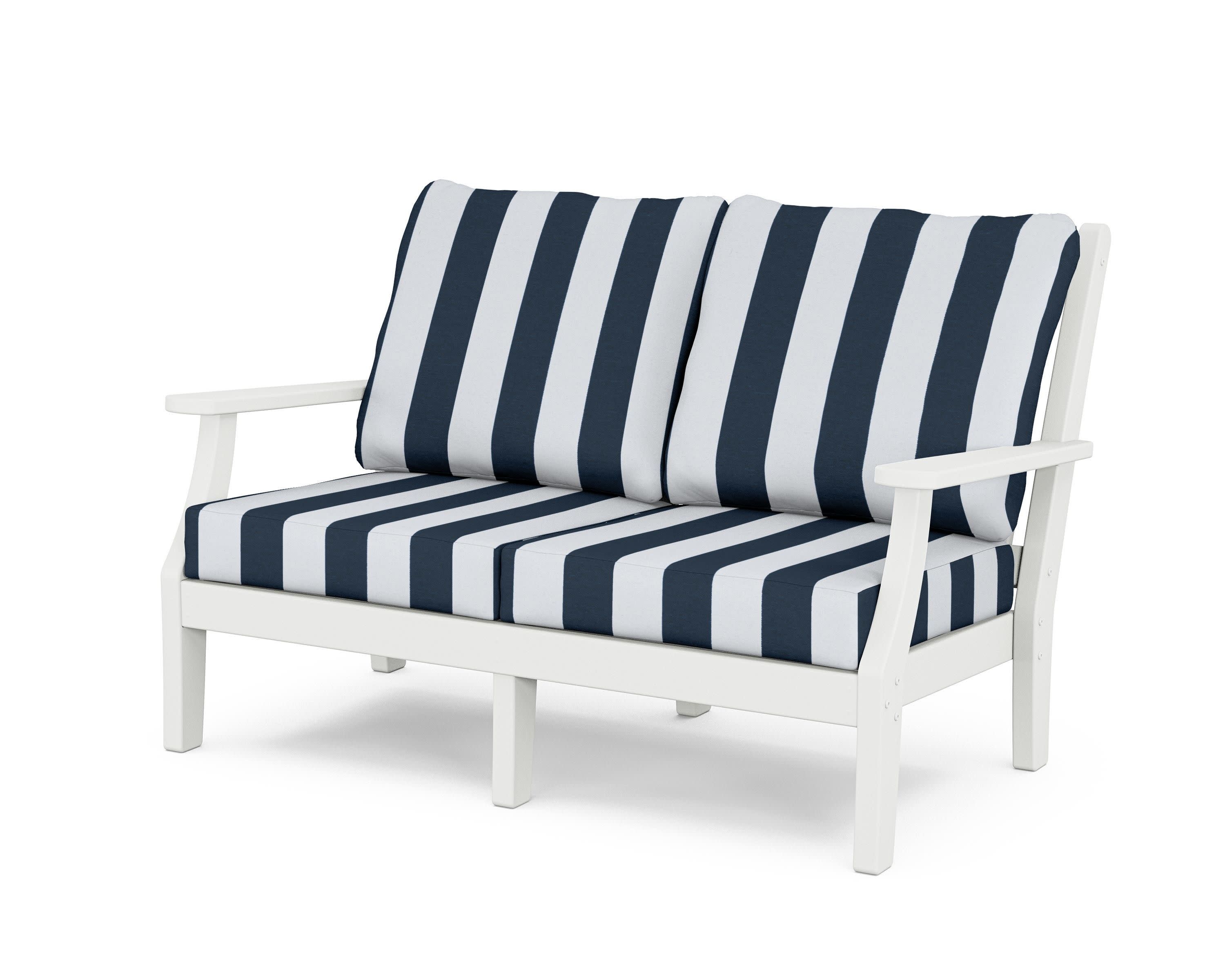 Wovendale Deep Seating Loveseat in White / Cabana Stripe Marine Indigo