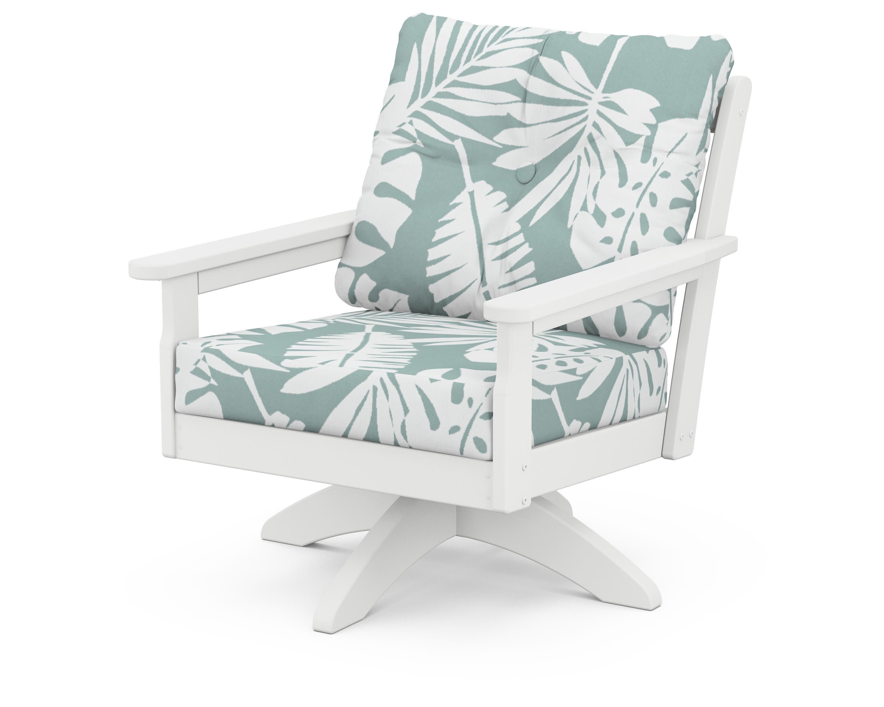 Vineyard Deep Seating Swivel Chair in White / Leaf Glacier Spa
