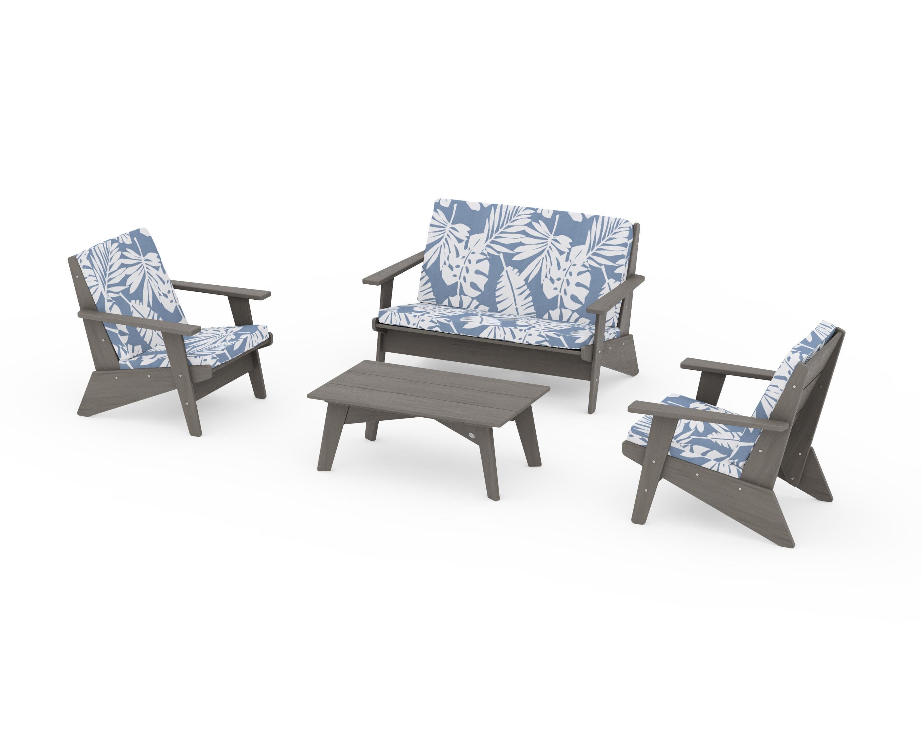 Riviera Modern Lounge 4-Piece Set in Driftwood / Leaf Sky Blue