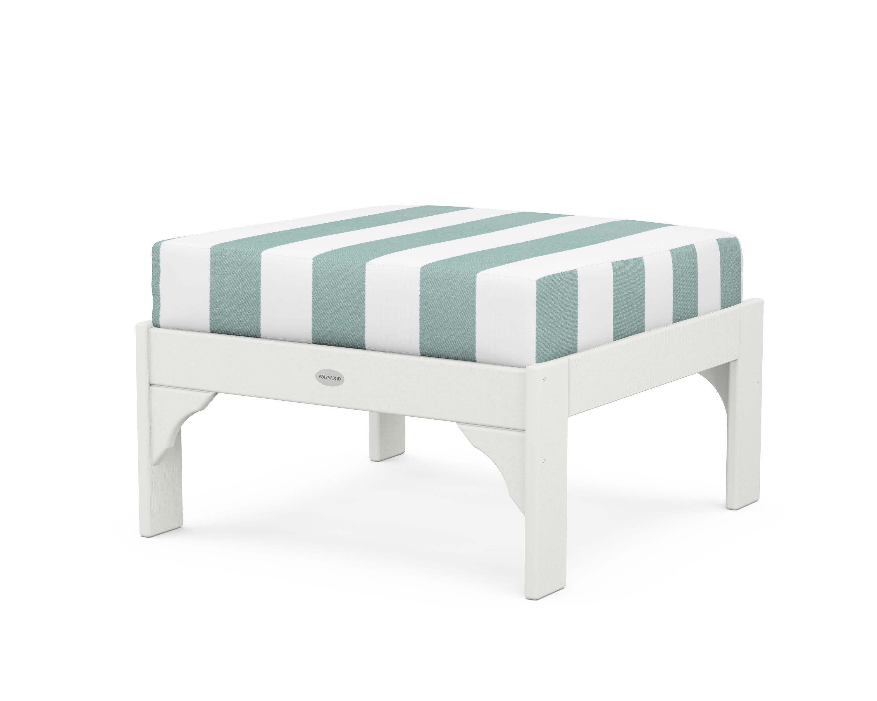 Vineyard Deep Seating Ottoman in Vintage White / Cabana Stripe Glacier Spa