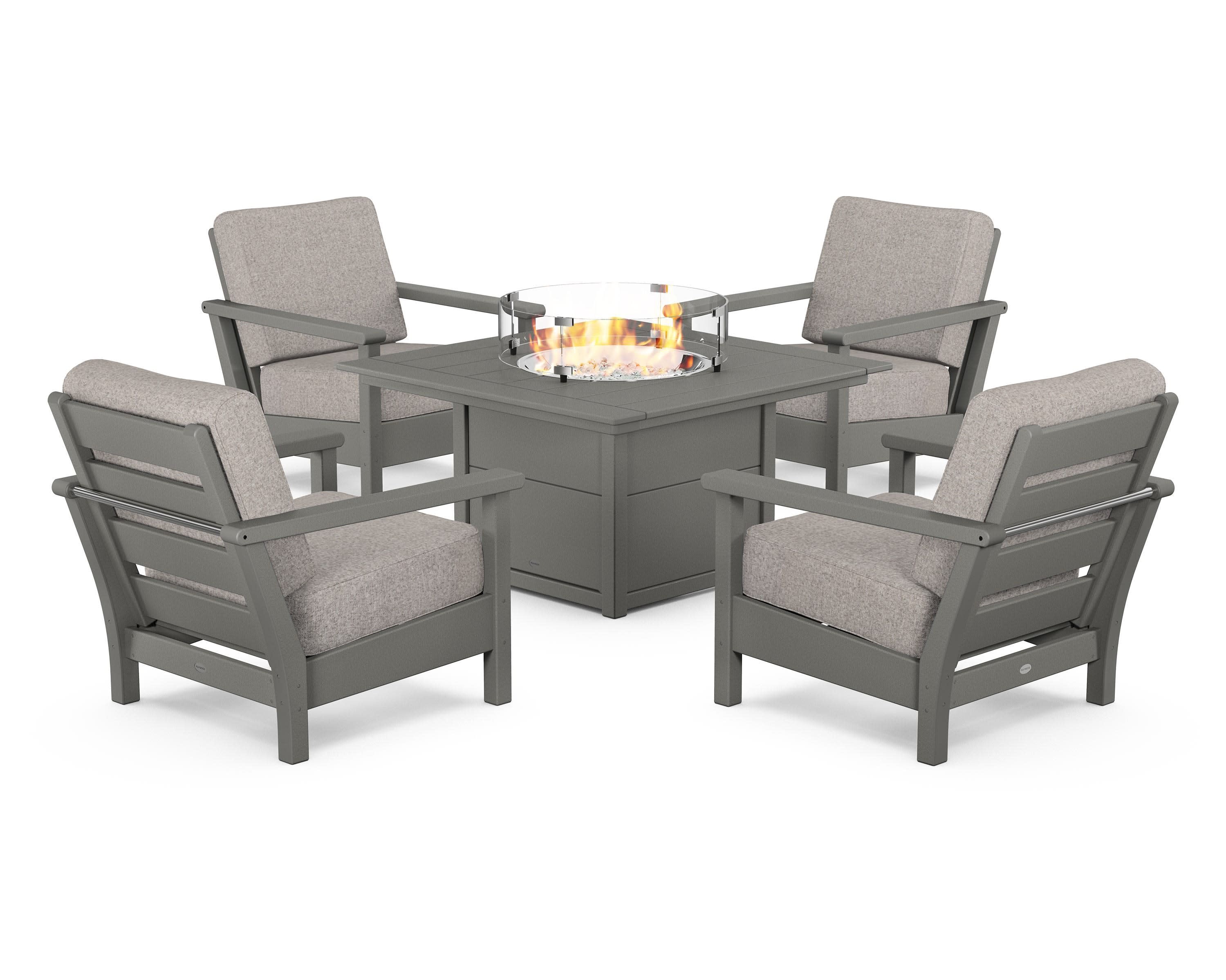 Harbour 5-Piece Conversation Set with Fire Pit Table in Slate Grey / Weathered Tweed