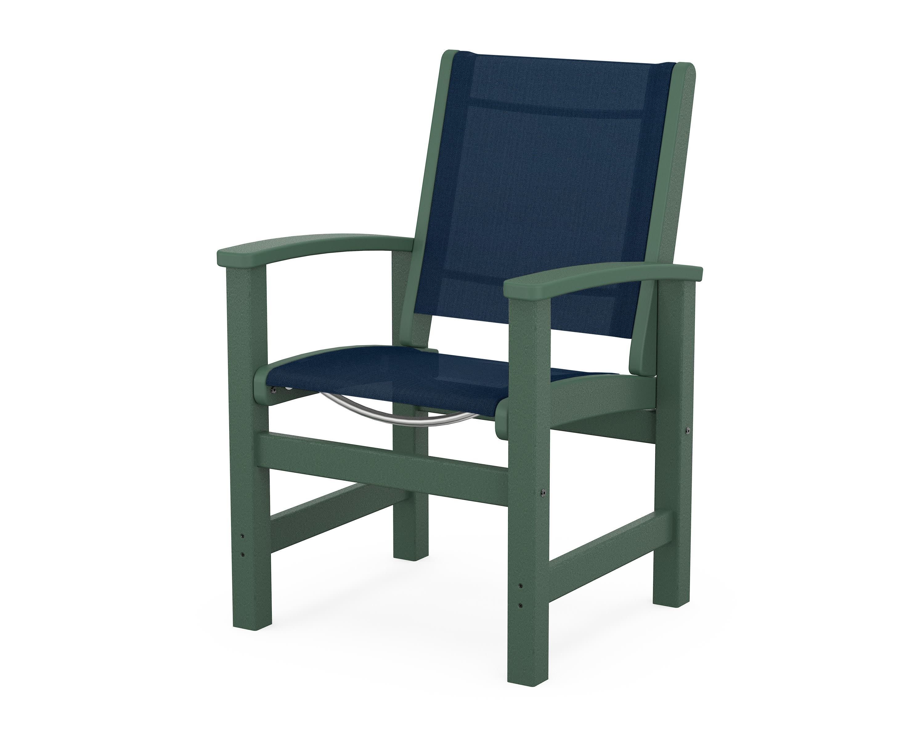 Coastal Dining Chair in Green / Navy Blue Sling