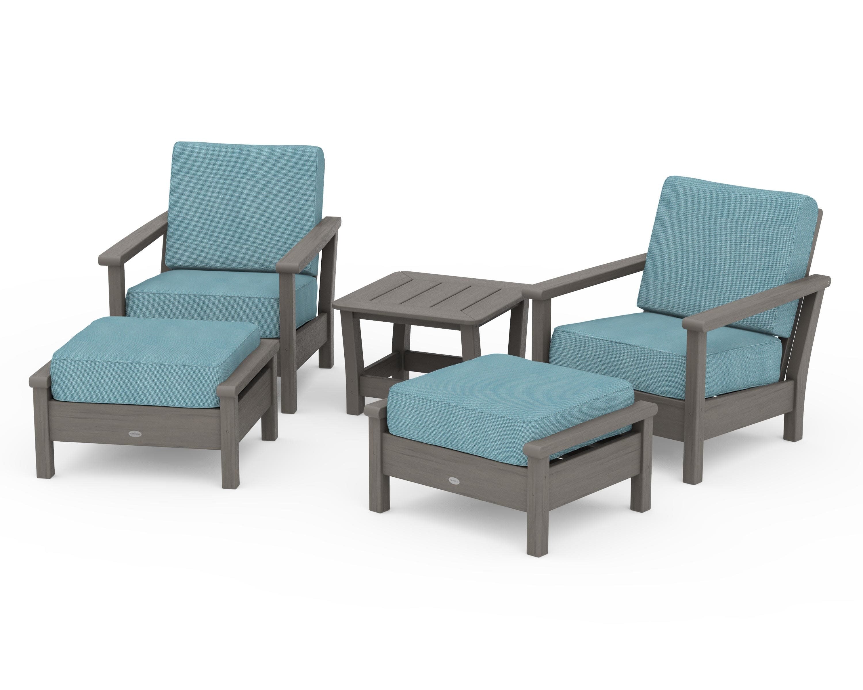 Harbour 5-Piece Deep Seating Chair Set in Driftwood / Lattice Sky Blue