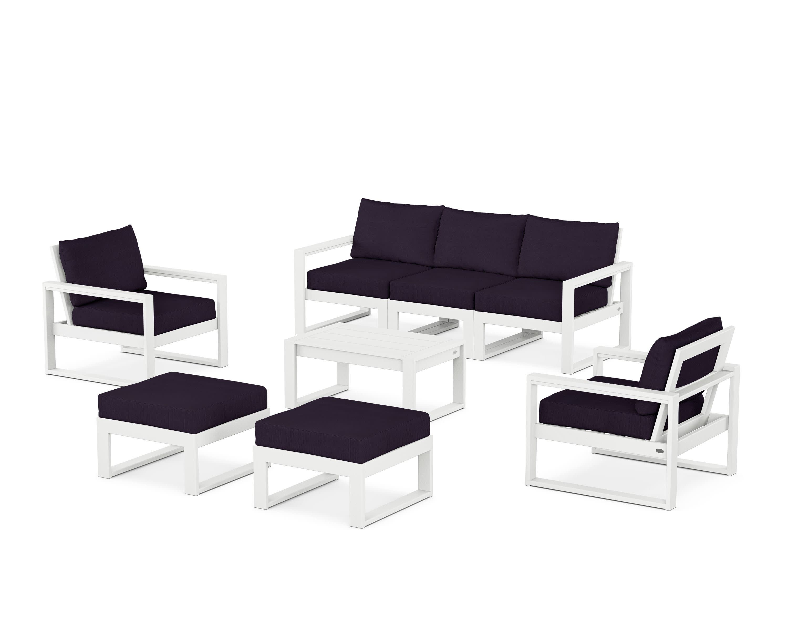 EDGE Sectional 8-Piece Lounge Sofa Set in White / Navy Linen