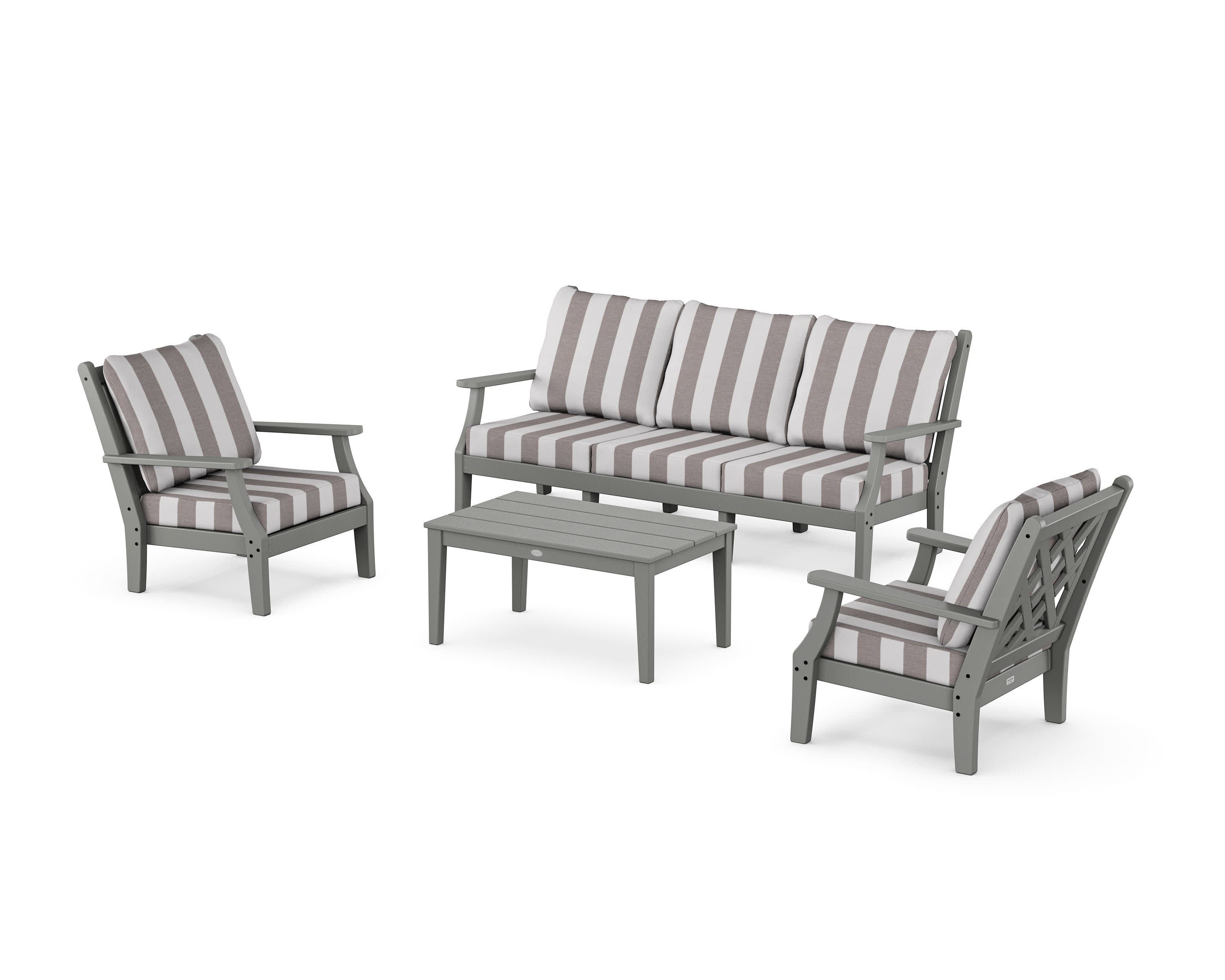 Wovendale 4-Piece Deep Seating Set with Sofa in Slate Grey / Cabana Stripe Grey Mist