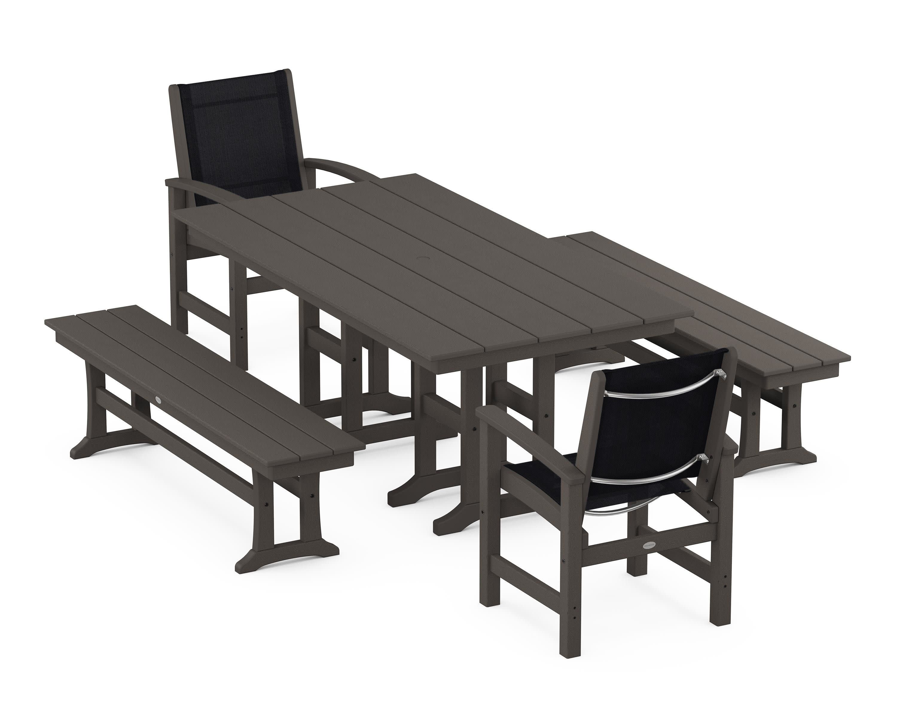 Coastal 5-Piece Farmhouse Dining Set in Vintage Coffee / Black Sling