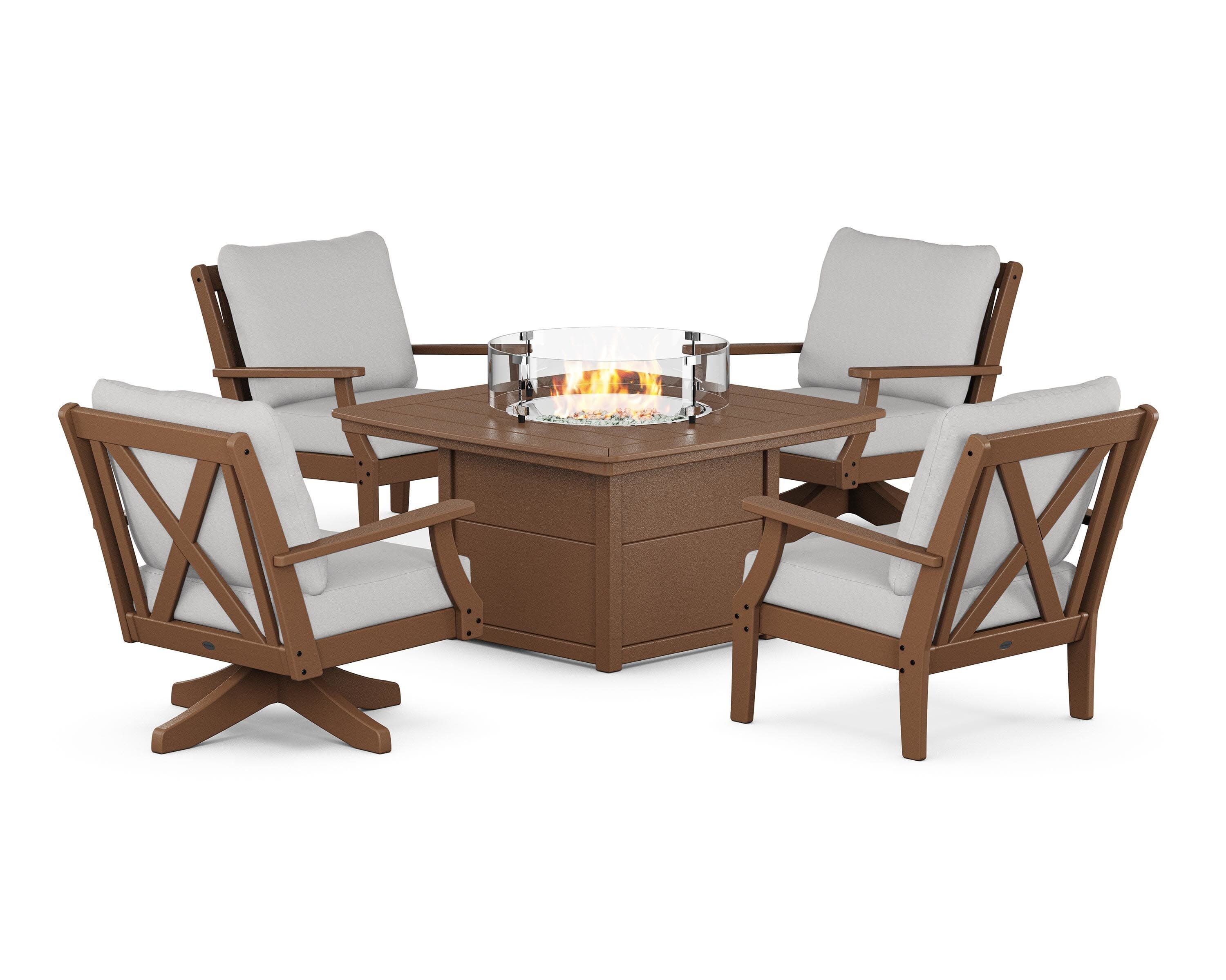 Braxton 5-Piece Deep Seating Set with Fire Table in Teak / Diamond in the Rough