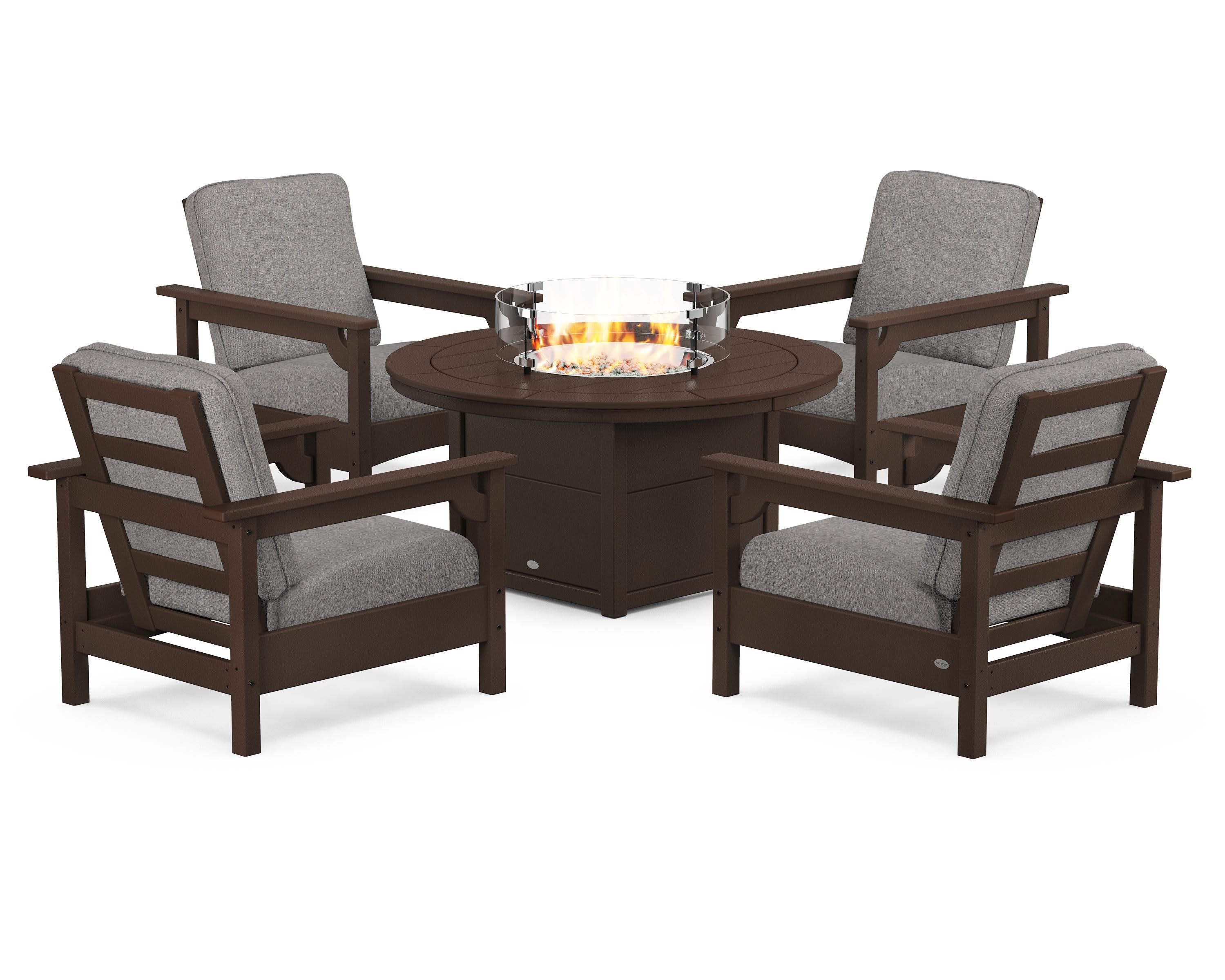 Club 5-Piece Conversation Set with Fire Pit Table in Mahogany / Grey Mist