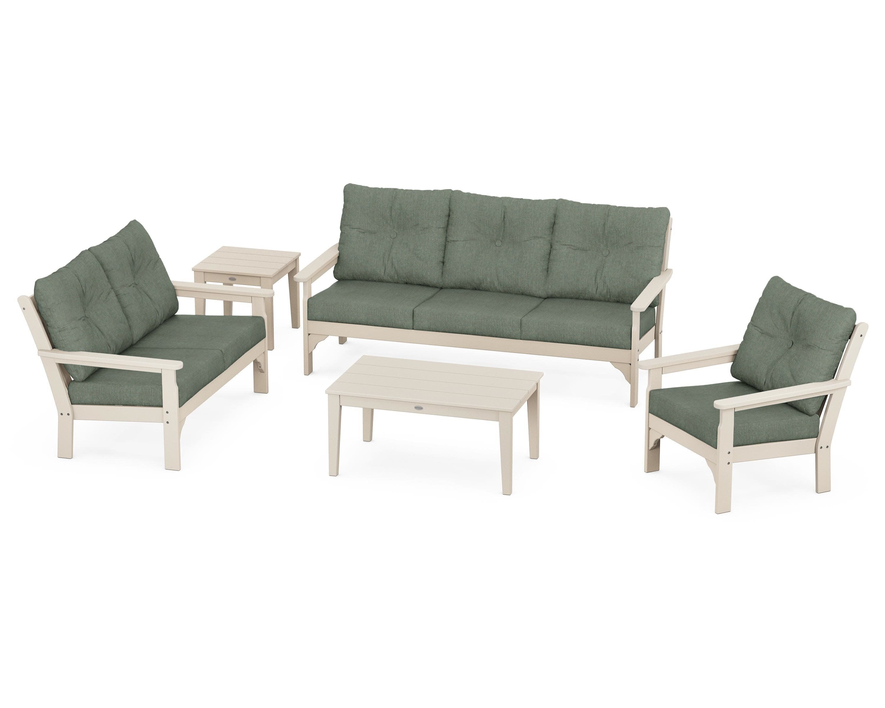 Vineyard 5 Piece Deep Seating Set in Sand / Cast Sage