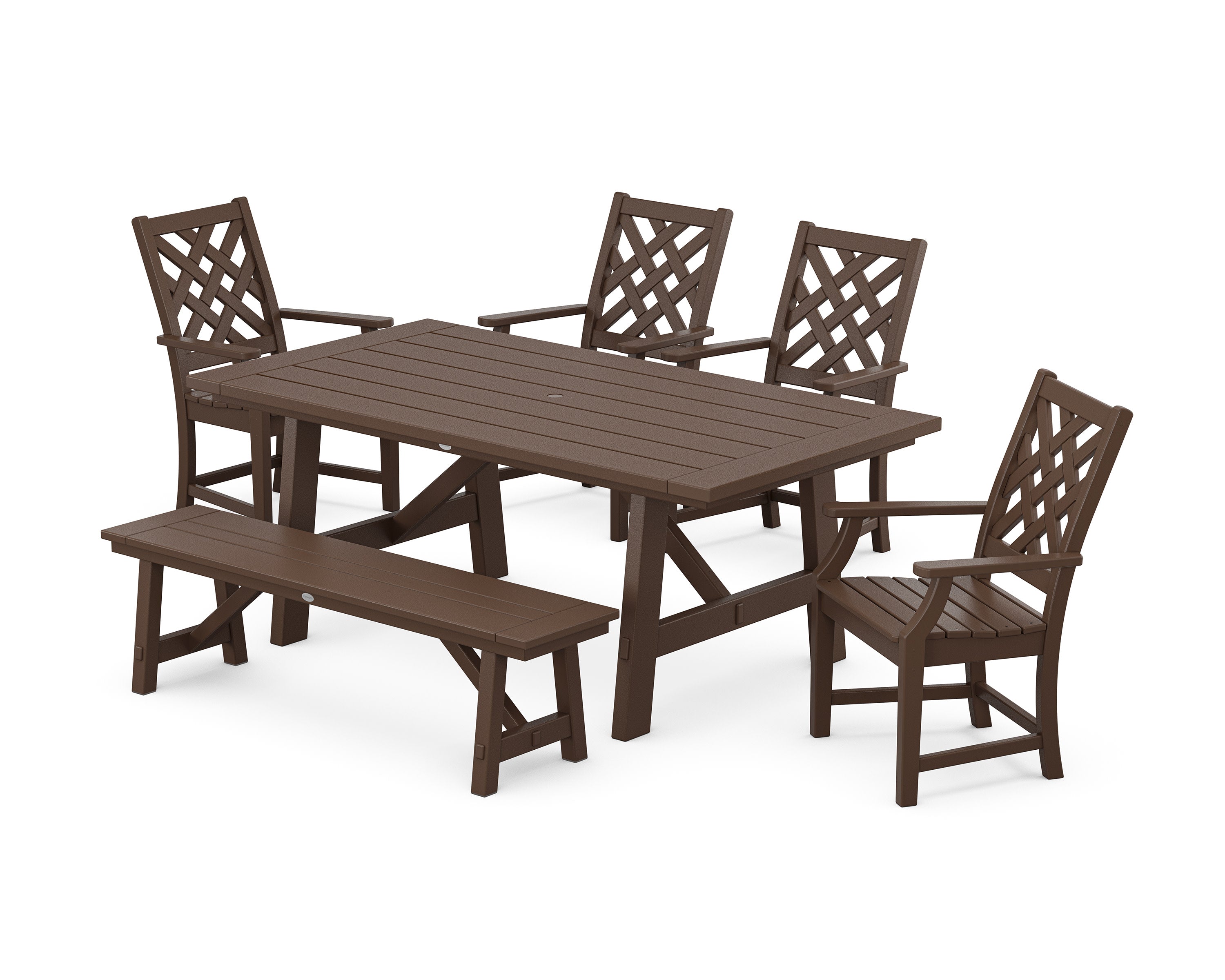 Wovendale 6-Piece Rustic Farmhouse Dining Set with Bench in Mahogany