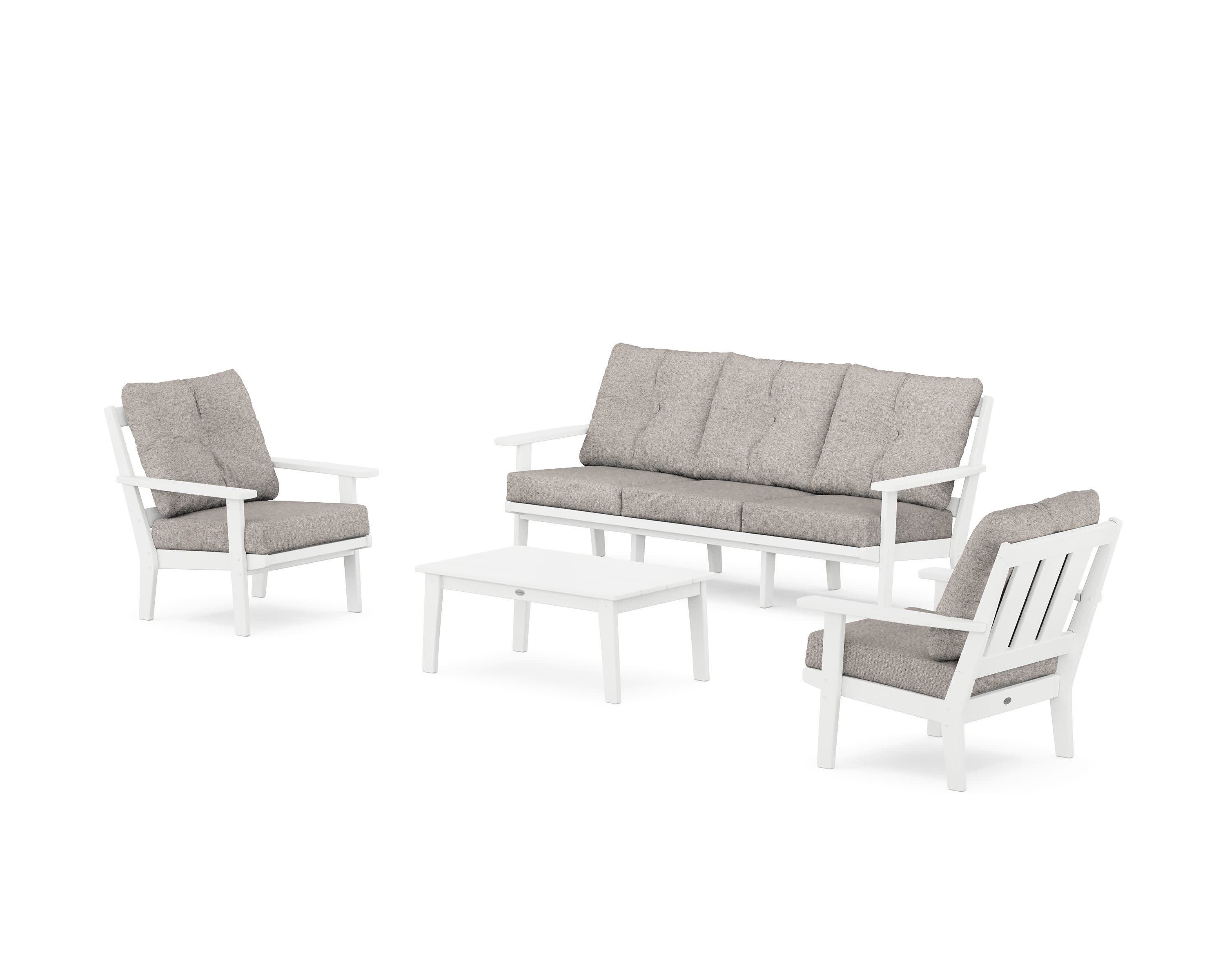 Oxford 4-Piece Deep Seating Set with Sofa in White / Weathered Tweed