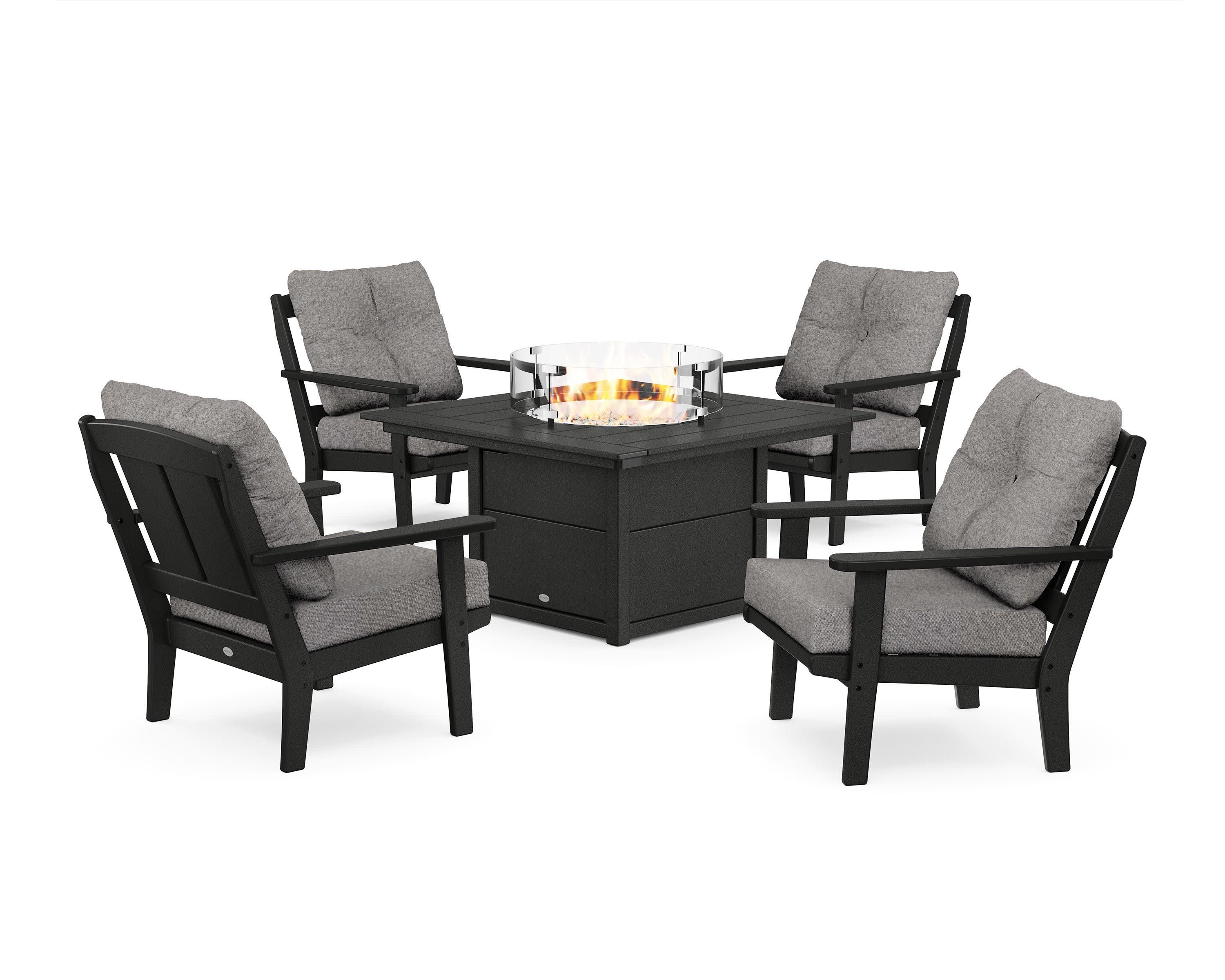 Mission 5-Piece Deep Seating Set with Fire Pit Table in Black / Grey Mist