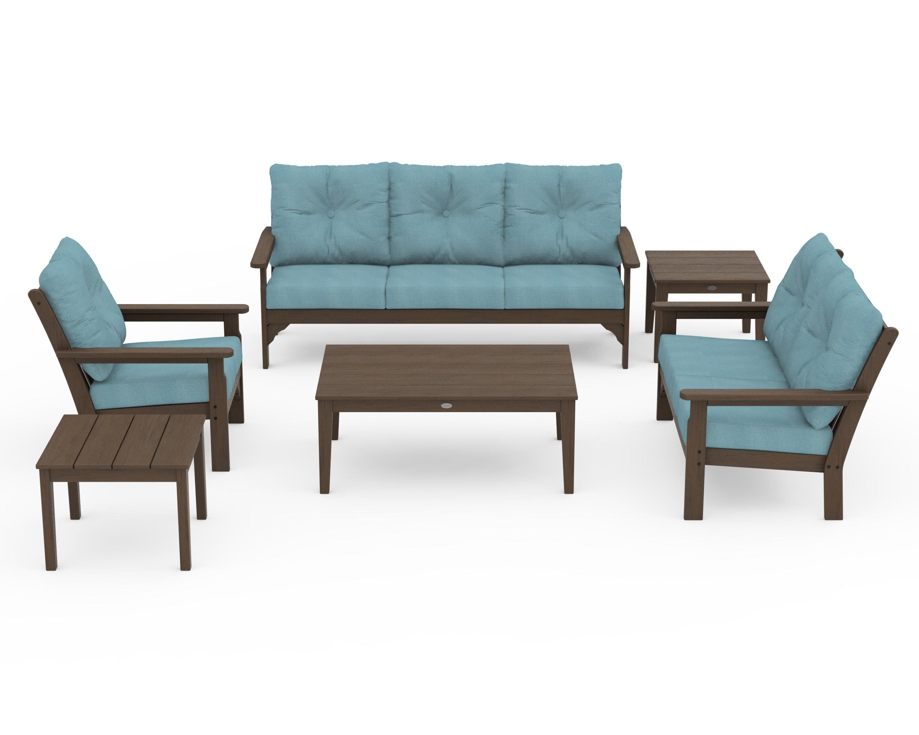 Vineyard 6-Piece Deep Seating Set in Kona / Lattice Sky Blue
