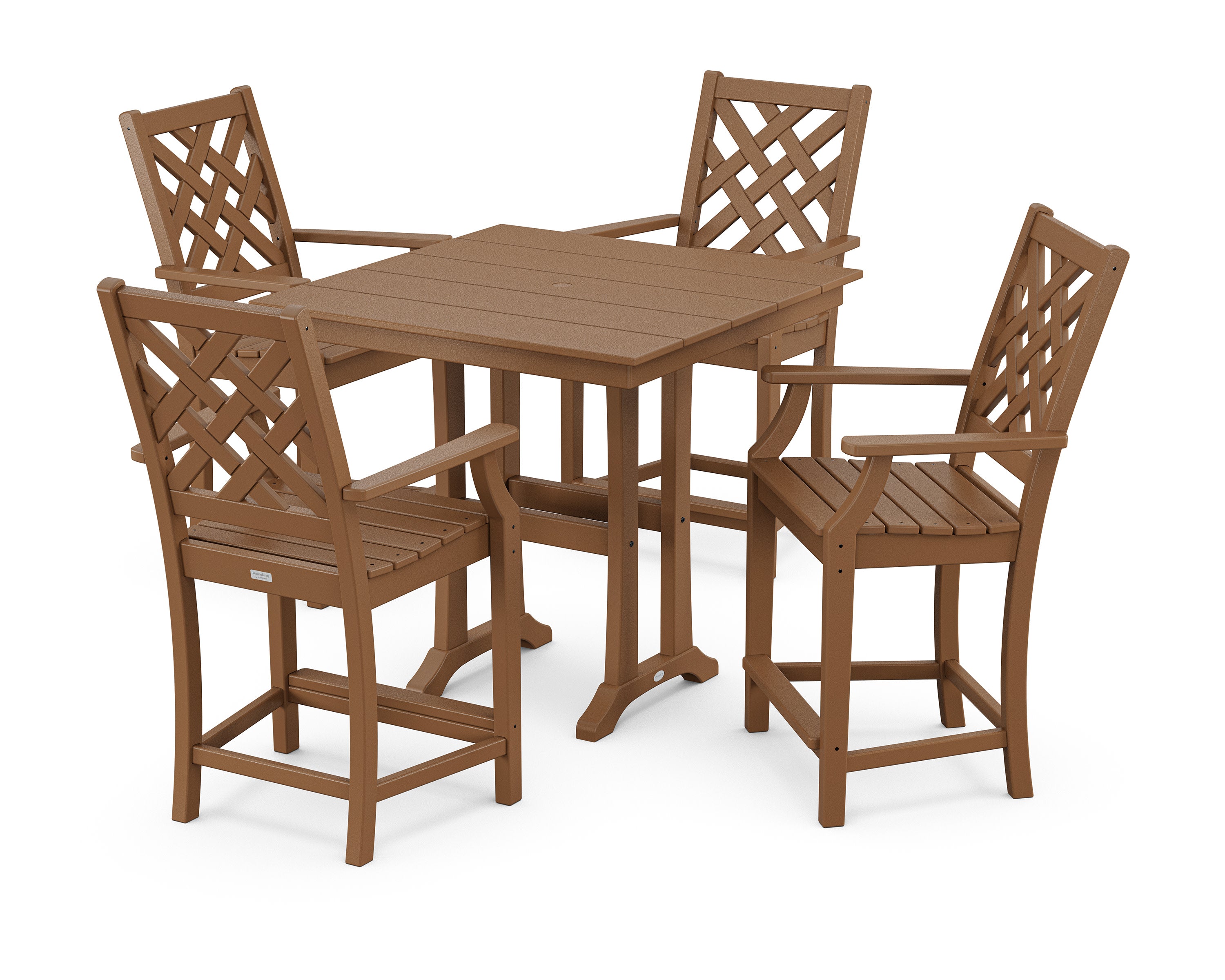 Wovendale 5-Piece Farmhouse Counter Set with Trestle Legs in Teak