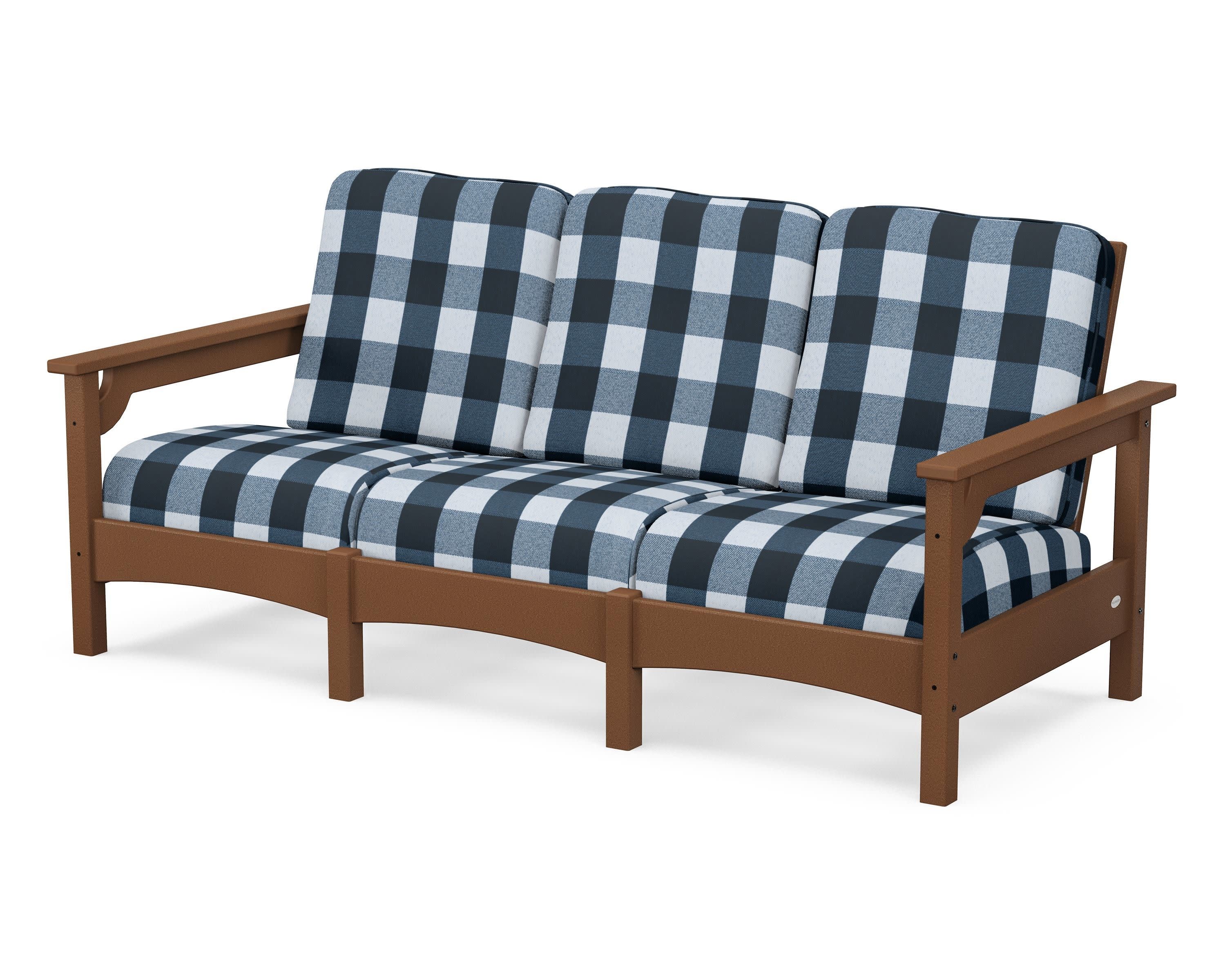 Club Sofa in Teak / Buffalo Plaid Marine Indigo