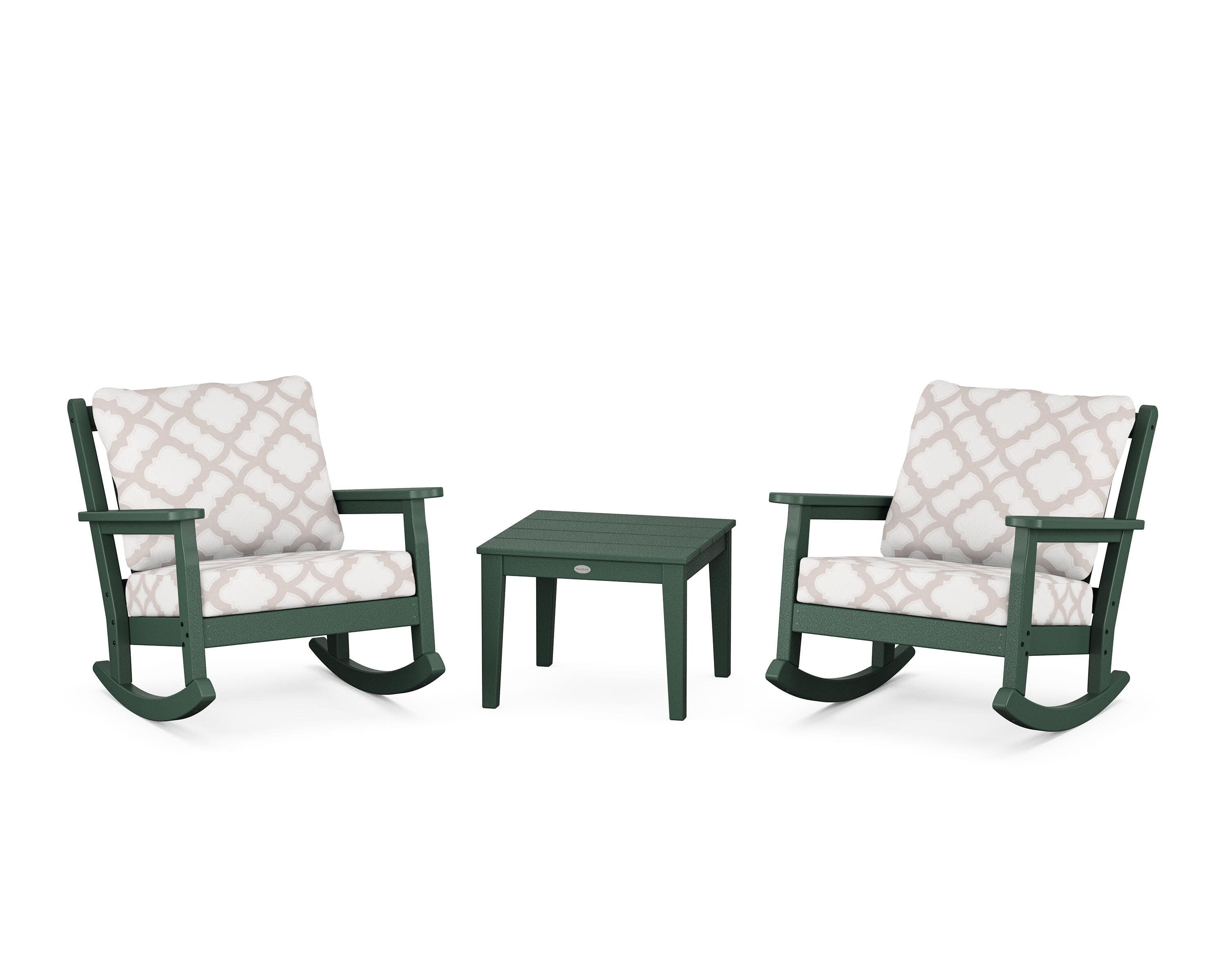 Chippendale 3-Piece Deep Seating Rocker Set in Green / Trellis Dune Burlap