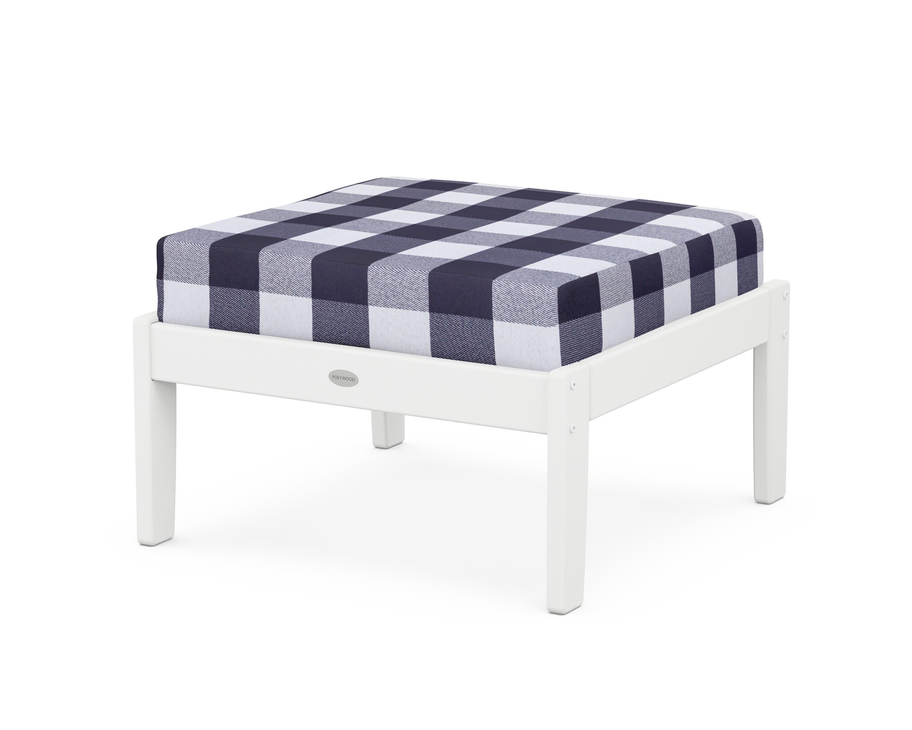Braxton Deep Seating Ottoman in White / Buffalo Plaid Navy