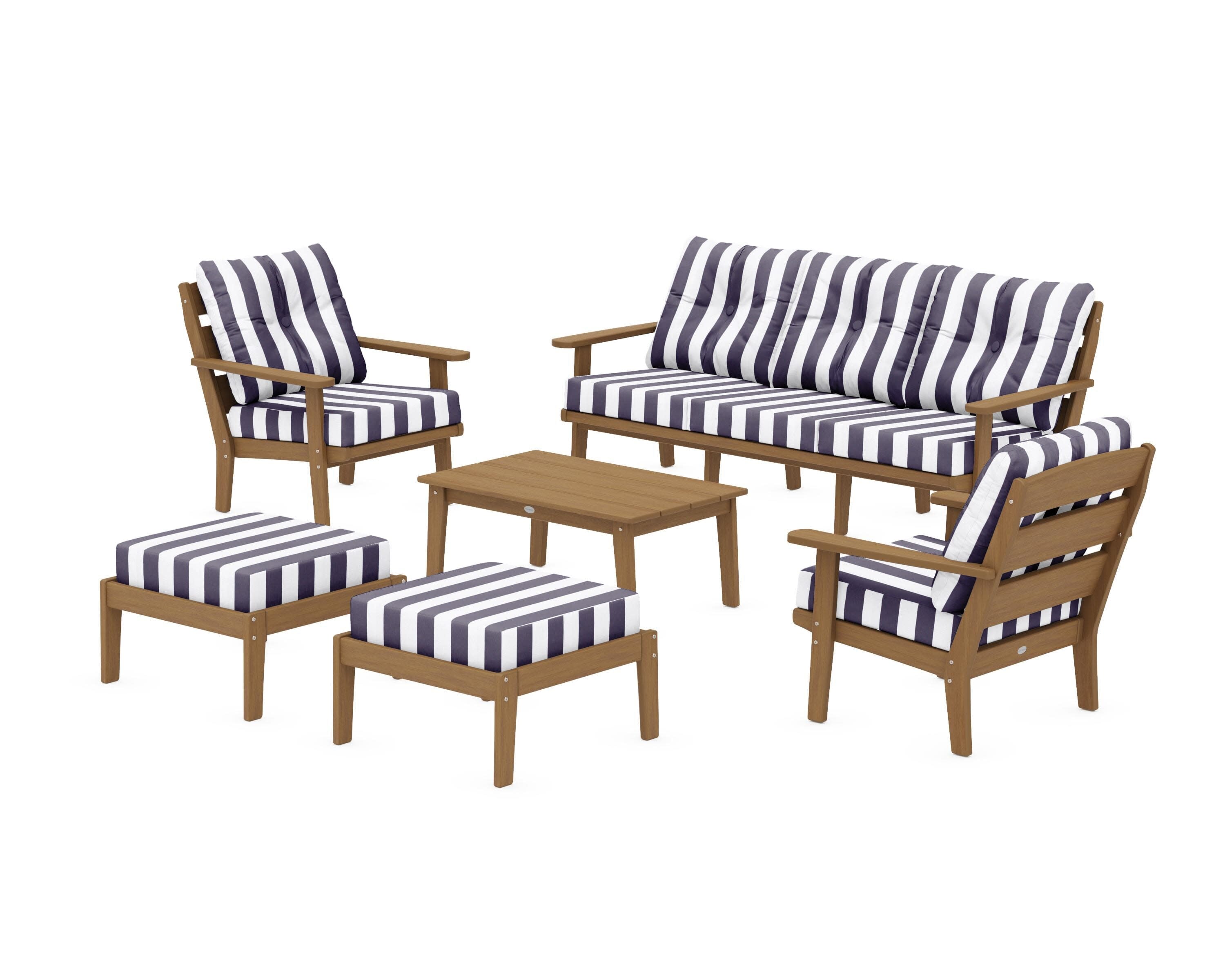 Lakeside 6-Piece Lounge Sofa Set in Natural / Cabana Stripe Navy