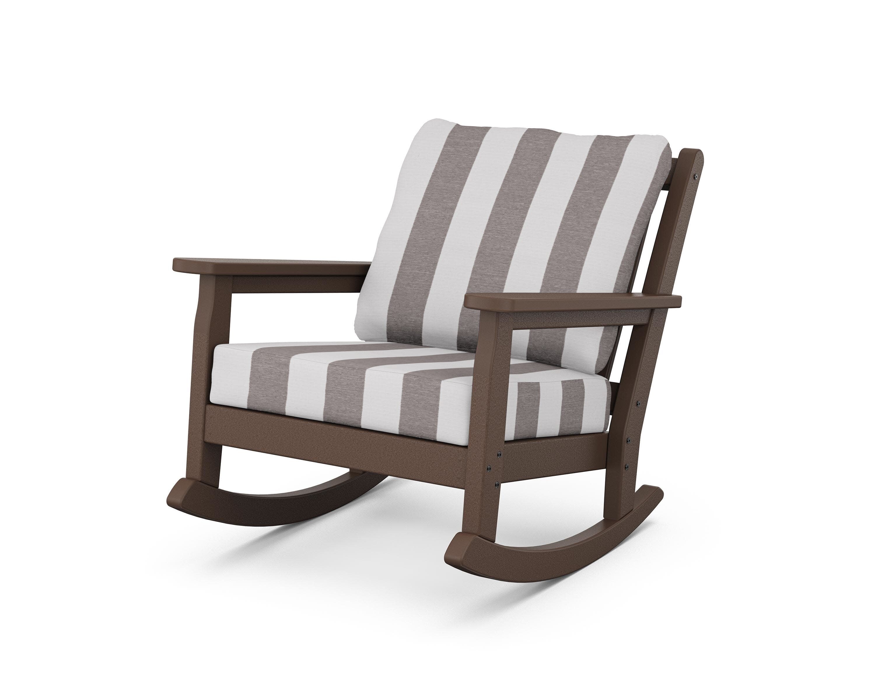 Chippendale Deep Seating Rocking Chair in Mahogany / Cabana Stripe Grey Mist