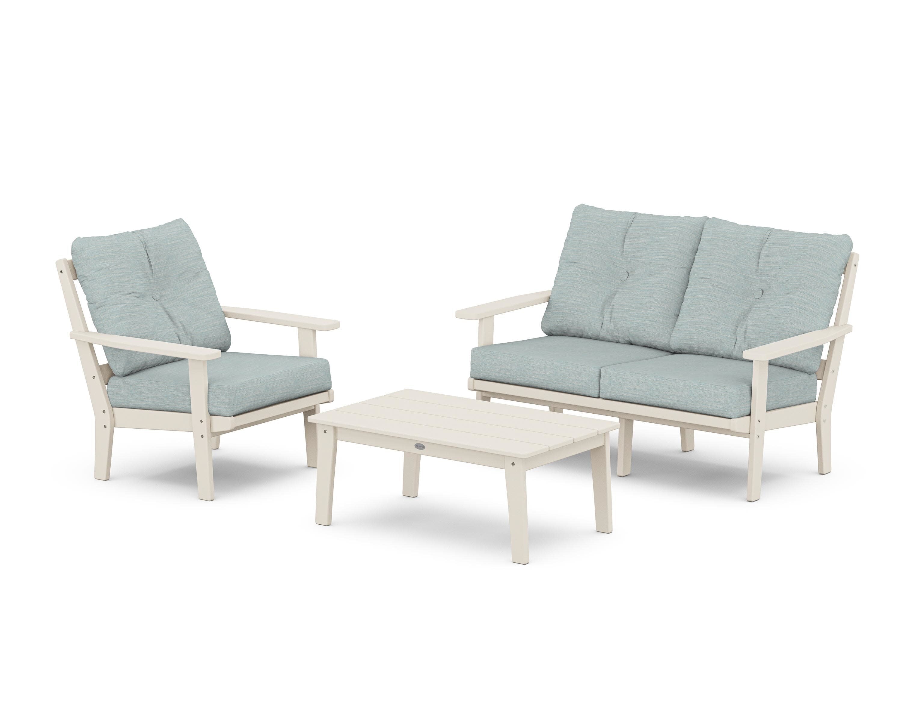 Prairie 3-Piece Deep Seating Set with Loveseat in Sand / Soothe Mist