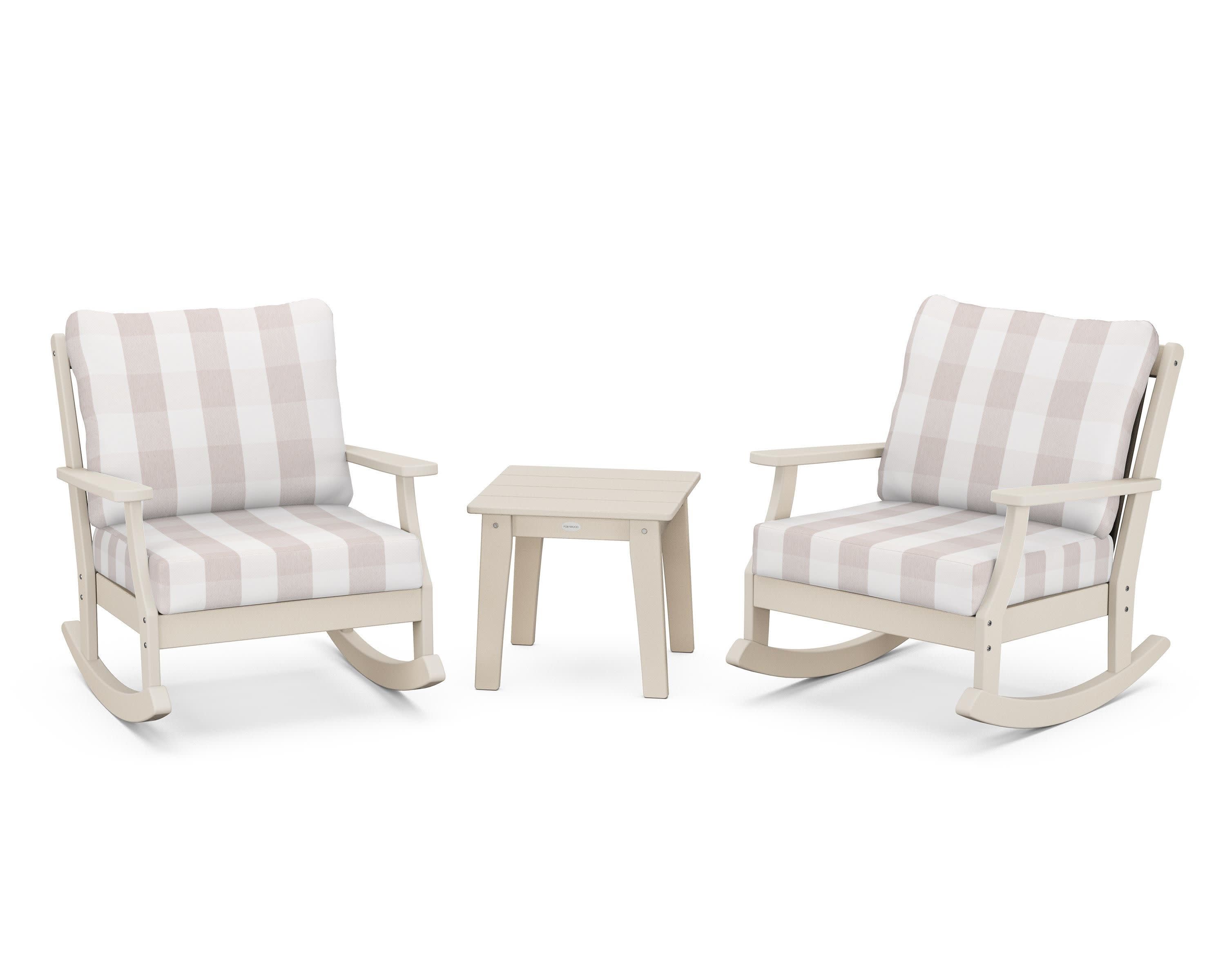 Braxton 3-Piece Deep Seating Rocker Set in Sand / Buffalo Plaid Dune Burlap