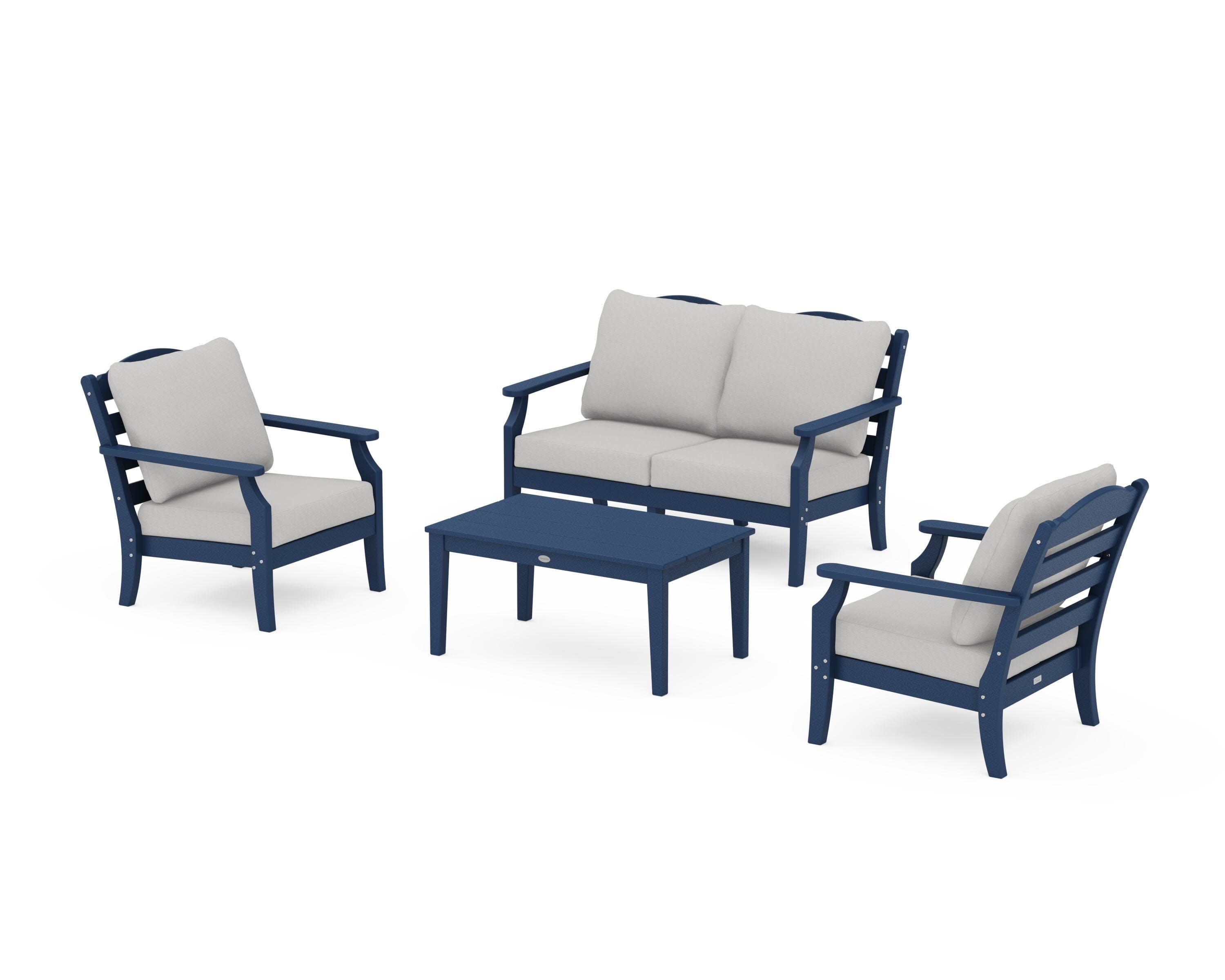 Savannah 4-Piece Deep Seating Set with Loveseat in Navy / Diamond in the Rough