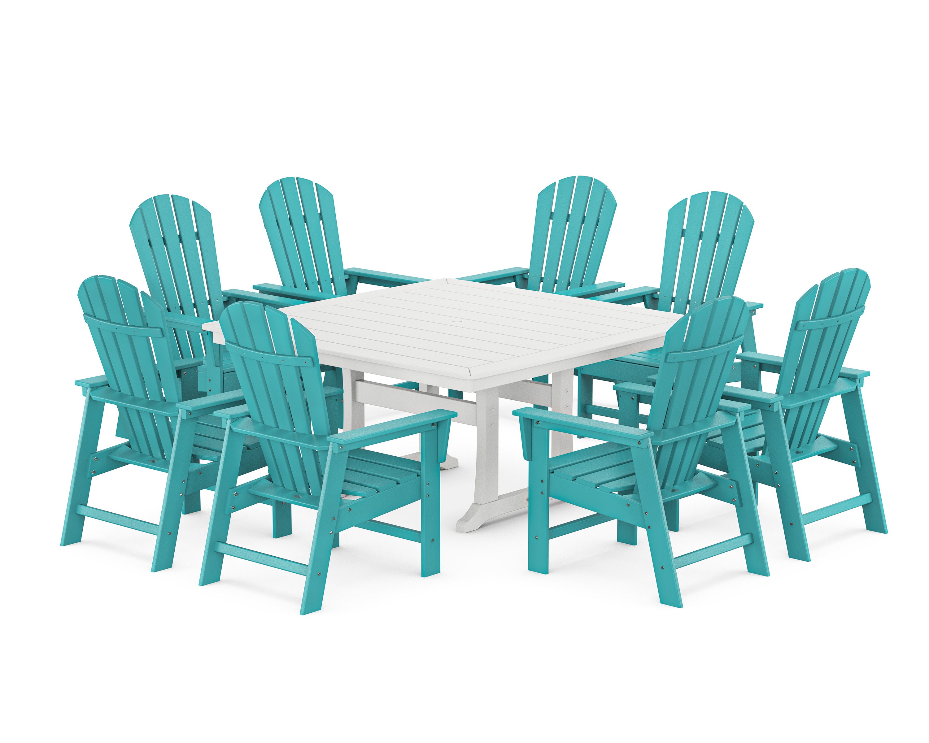 South Beach 9-Piece Square Dining Set with Trestle Legs in Aruba / White