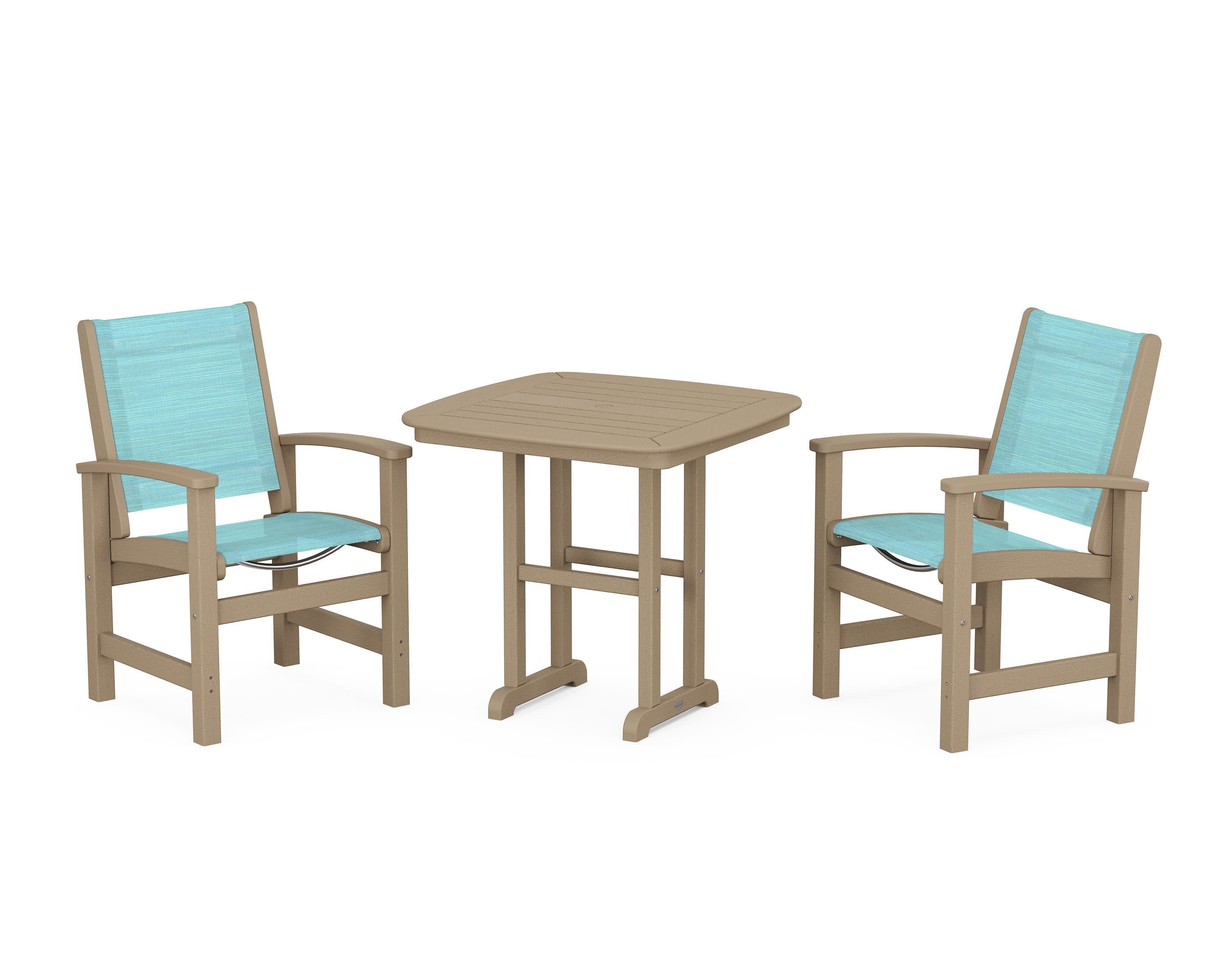 Coastal 3-Piece Dining Set in Vintage Sahara / Dupioni Aquamarine Sling