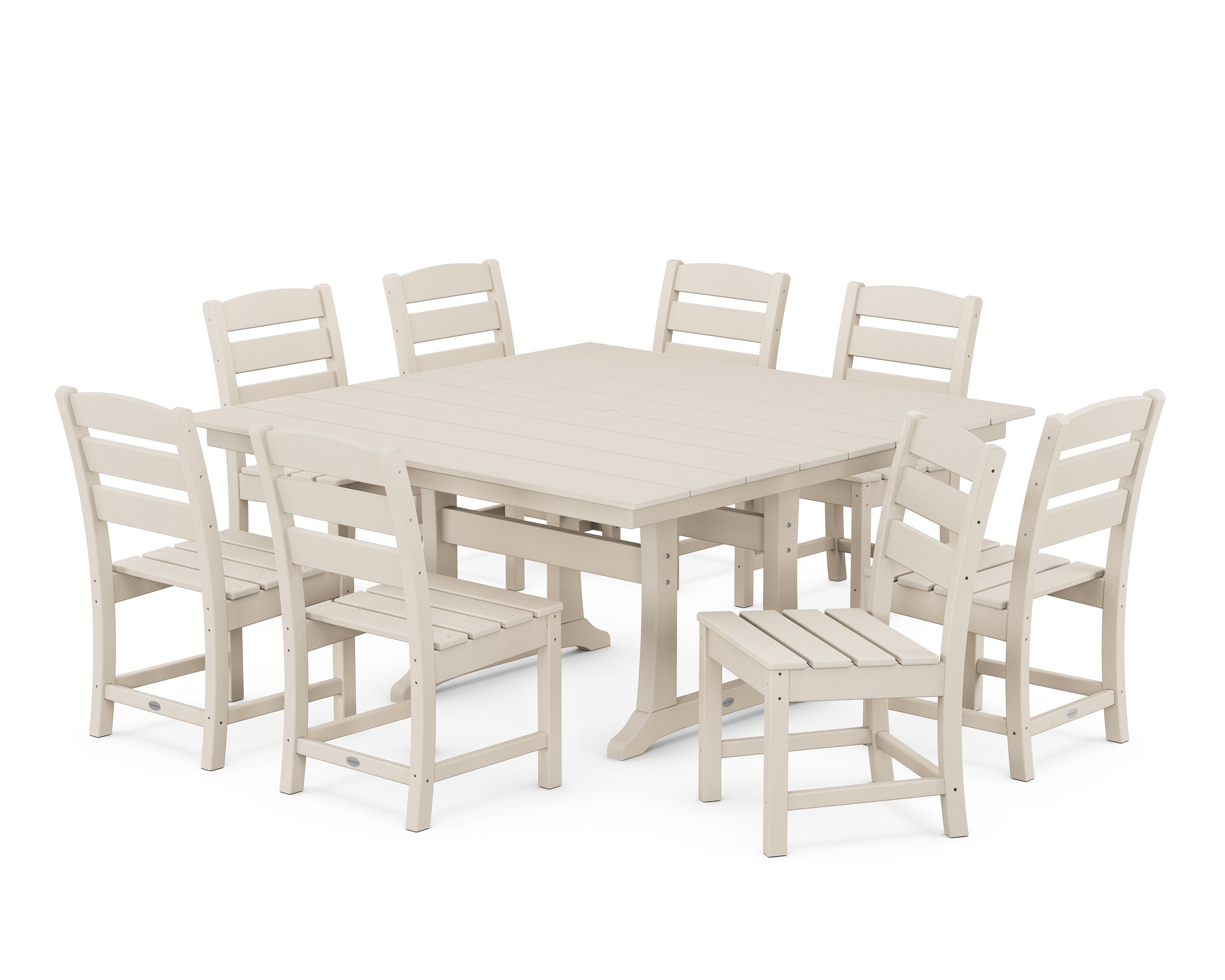 Lakeside 9-Piece Farmhouse Trestle Dining Set in Sand
