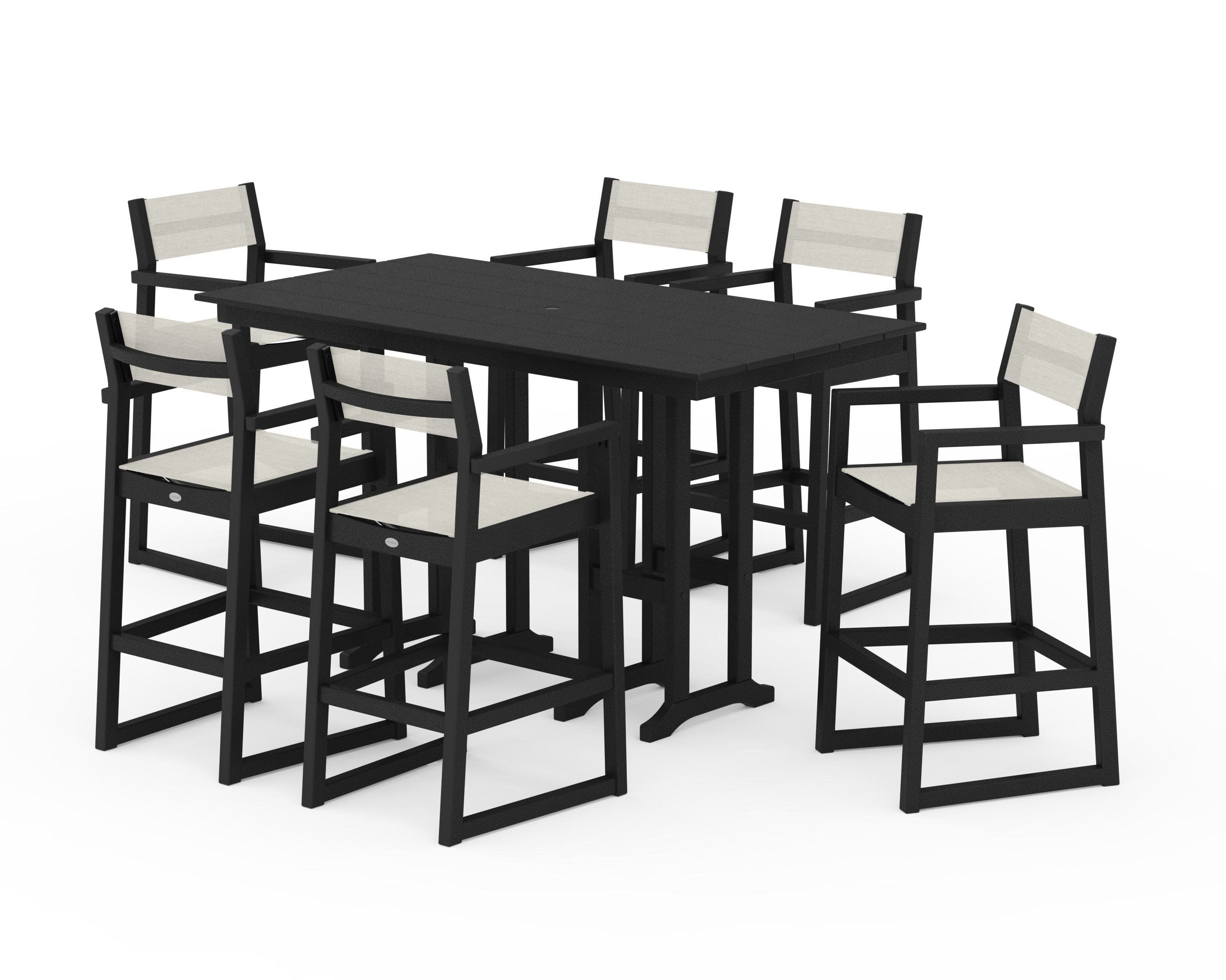 EDGE Sling Arm Chair 7-Piece Farmhouse Bar Set in Black / Parchment Sling
