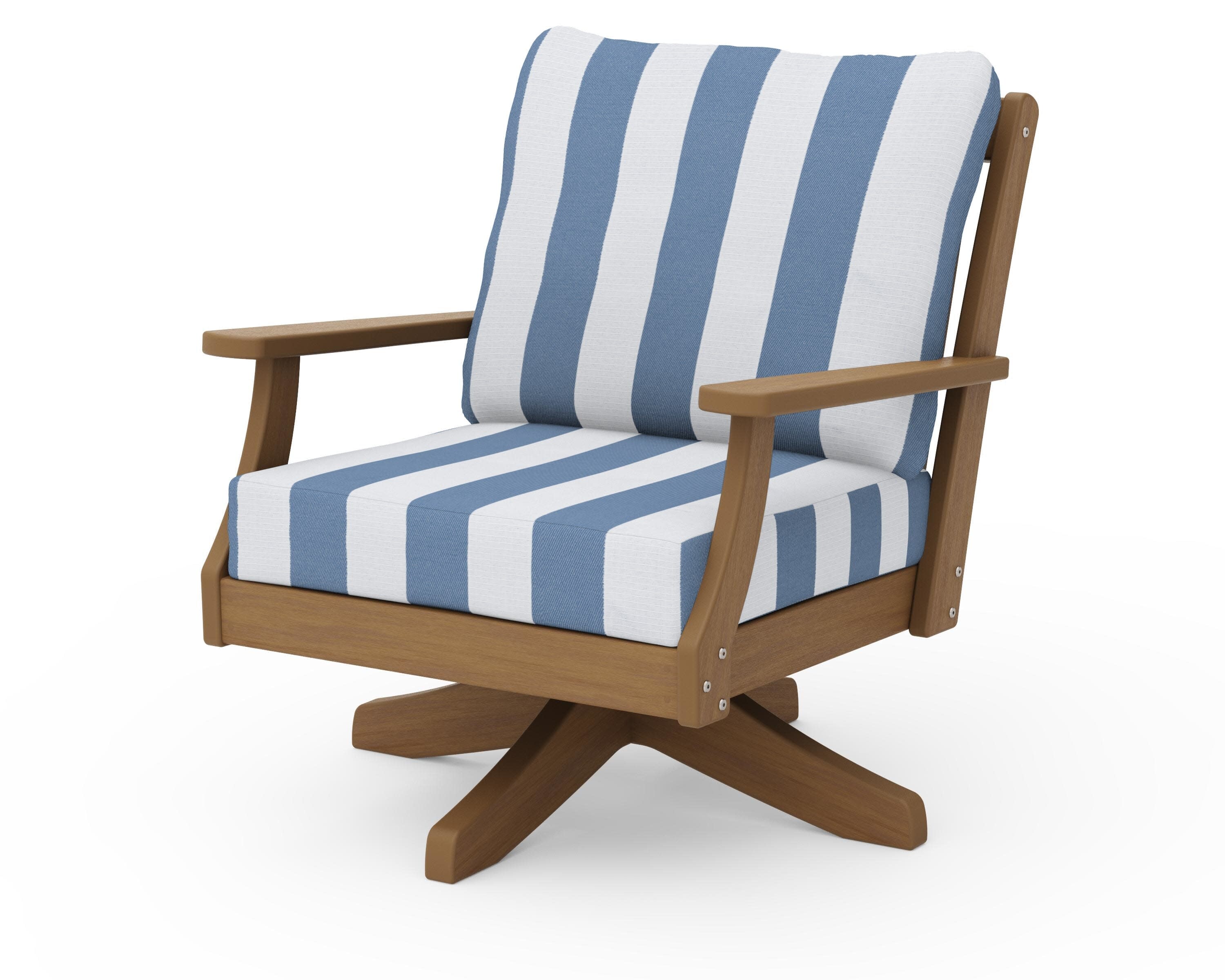 Braxton Deep Seating Swivel Chair in Natural / Cabana Stripe Sky Blue