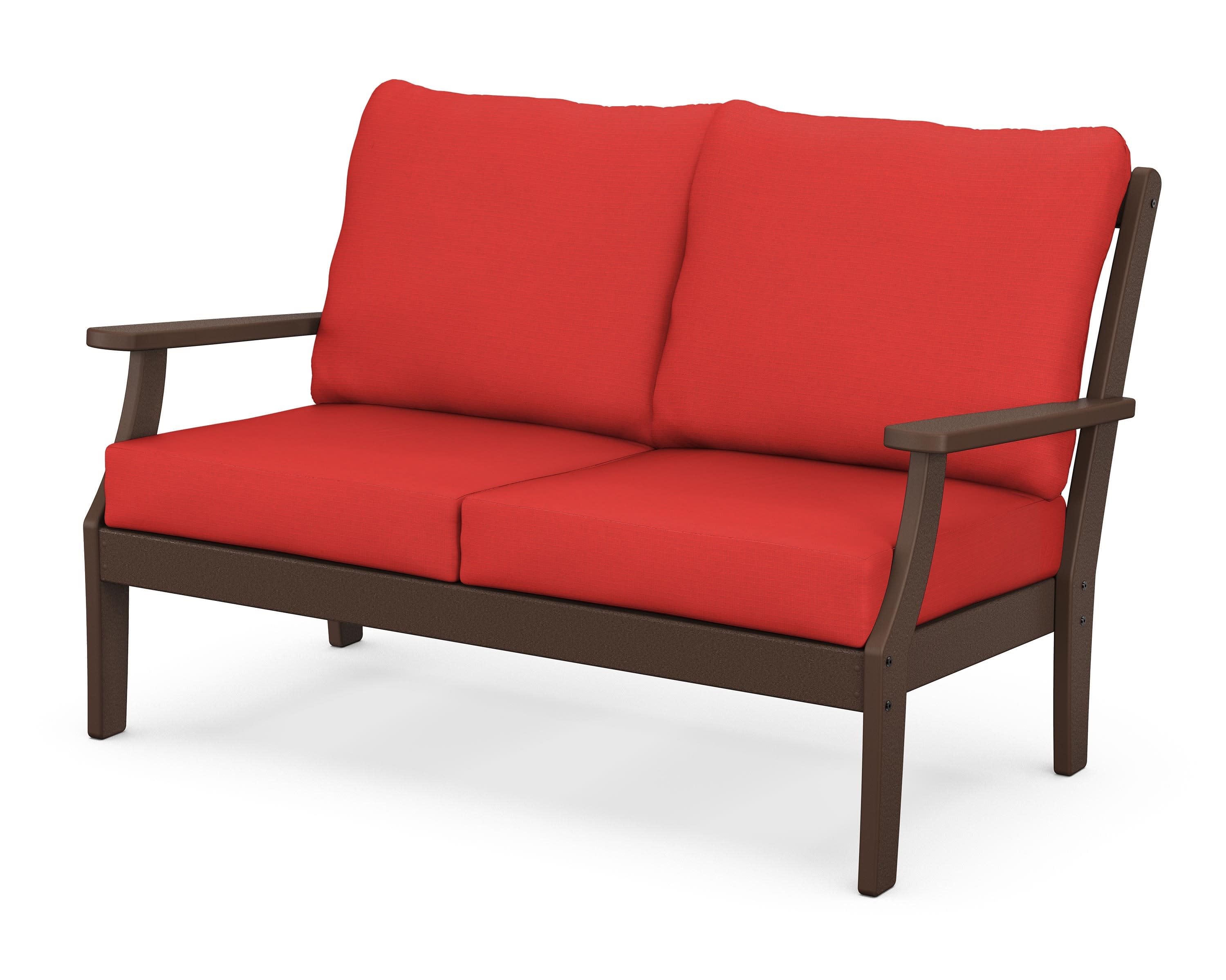 Braxton Deep Seating Loveseat in Mahogany / Crimson Linen