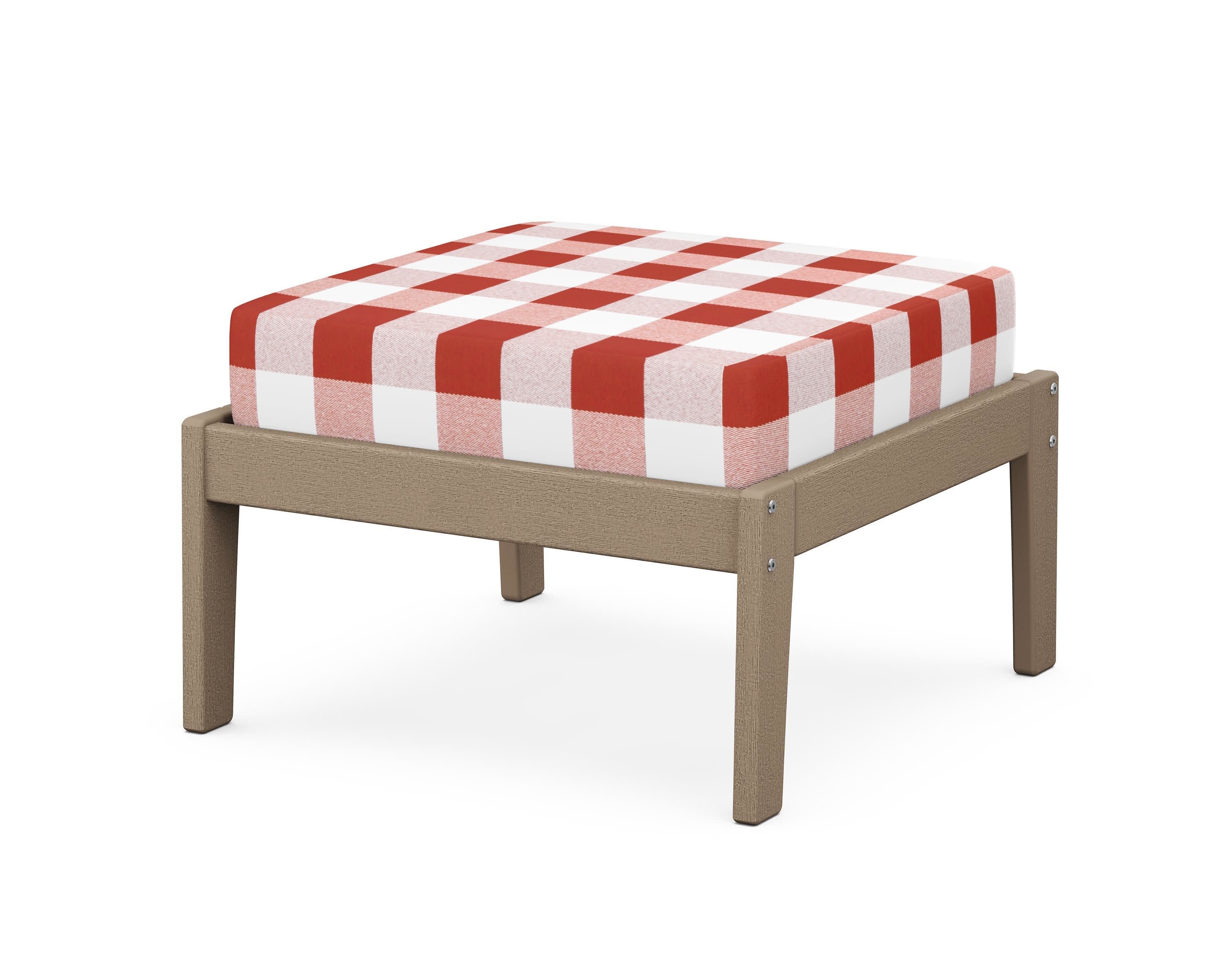 Deep Seating Ottoman in Vintage Sahara / Buffalo Plaid Crimson