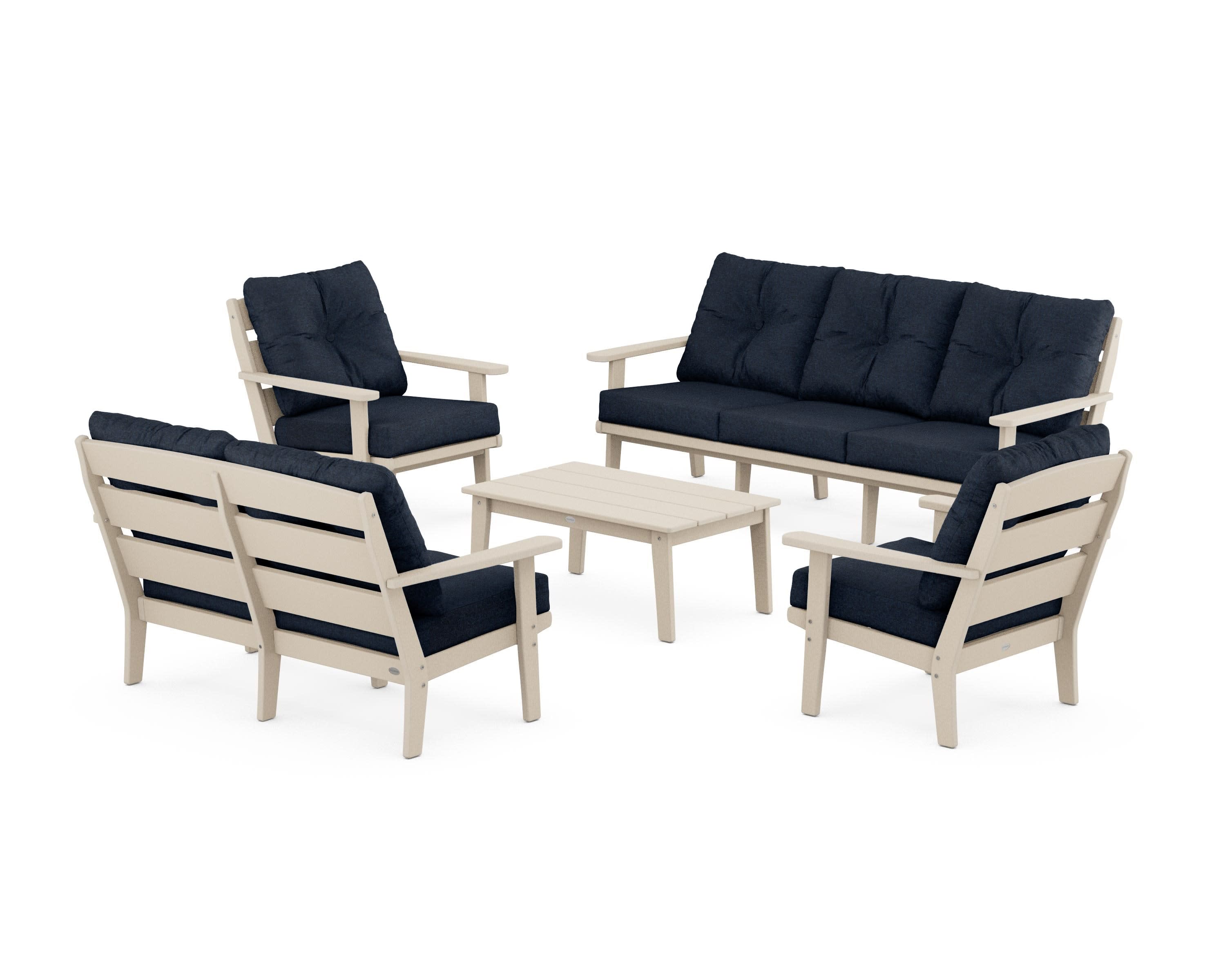 Lakeside 5-Piece Lounge Sofa Set in Sand / Marine Indigo