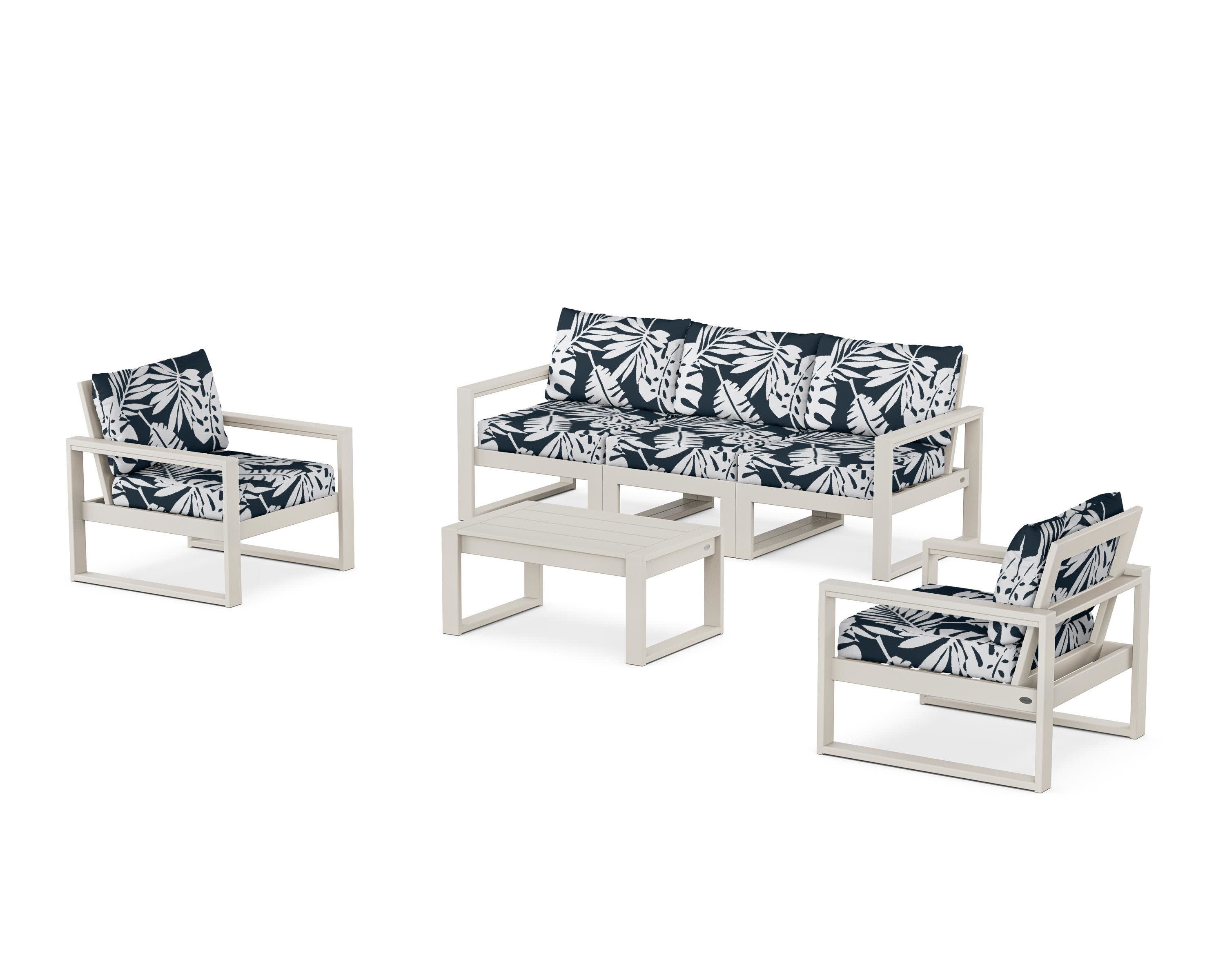 EDGE Sectional 4-Piece Deep Seating Set with Sofa in Sand / Leaf Marine Indigo
