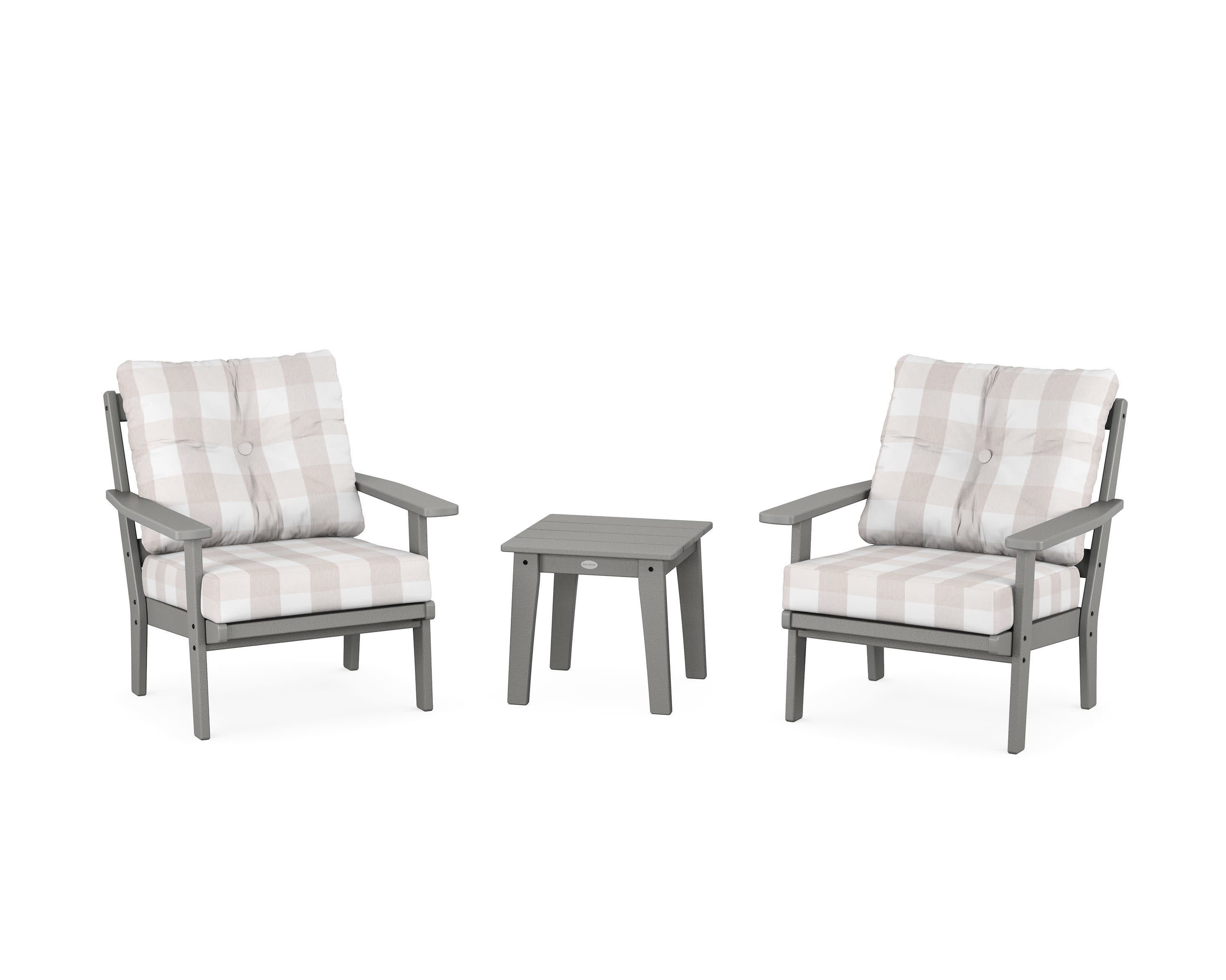 Oxford 3-Piece Deep Seating Set in Slate Grey / Buffalo Plaid Dune Burlap