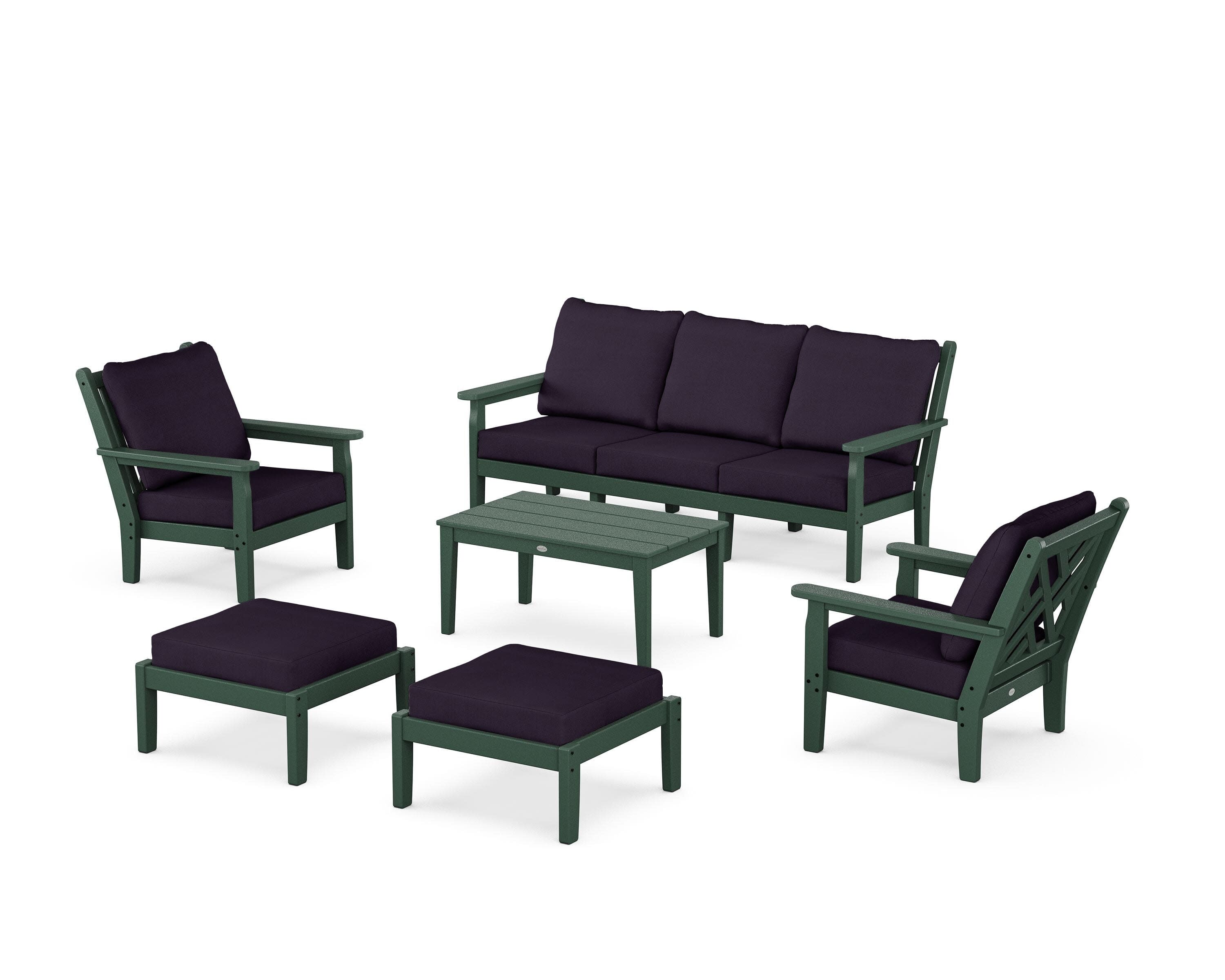 Chippendale 6-Piece Lounge Sofa Set in Green / Navy Linen