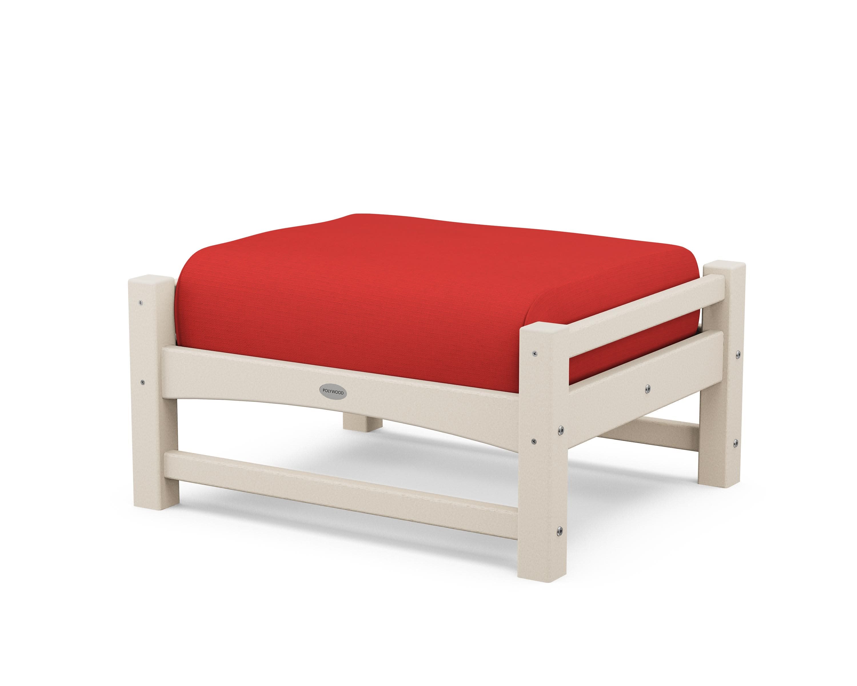 Club Ottoman in Sand / Crimson Linen