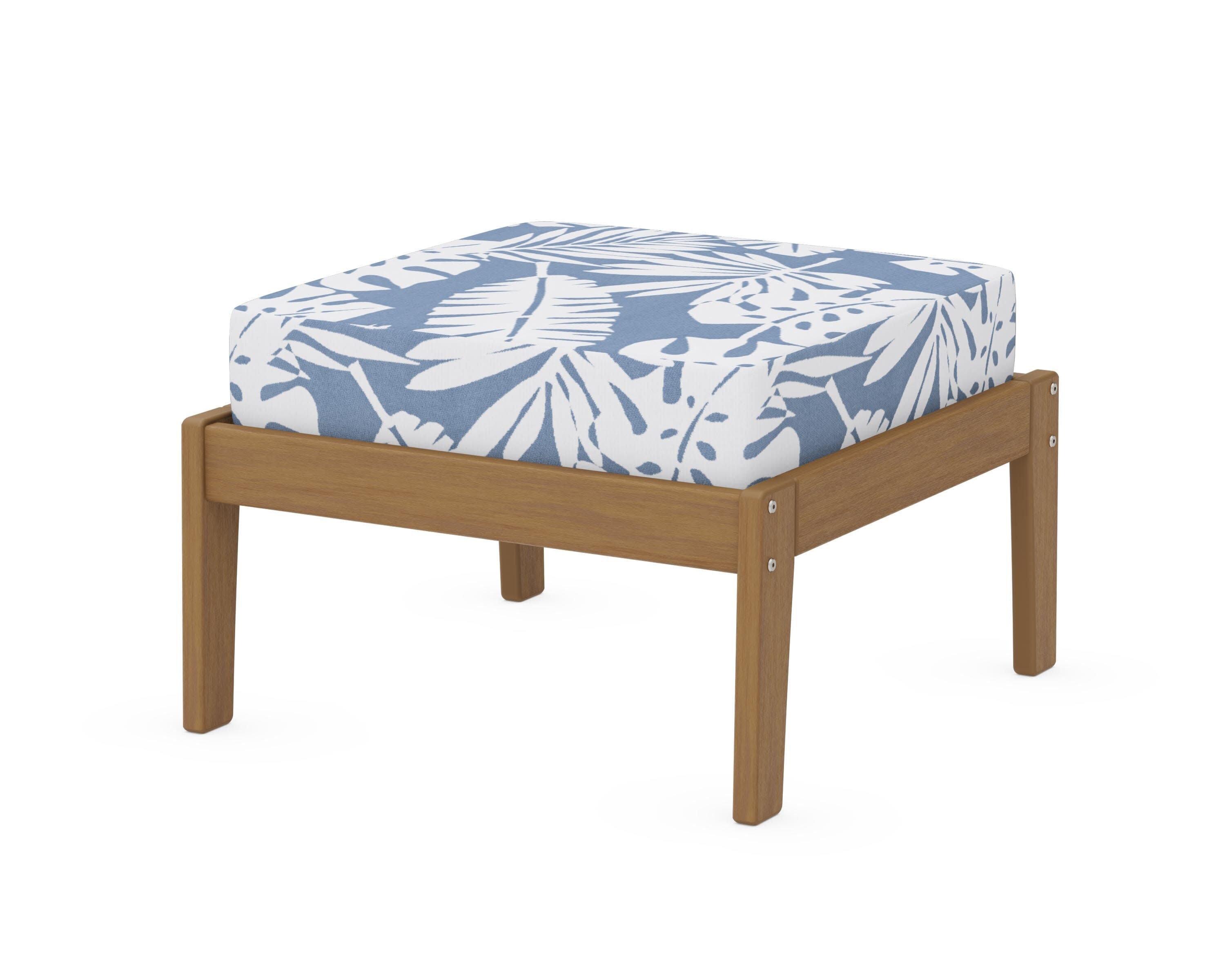 Deep Seating Ottoman in Natural / Leaf Sky Blue