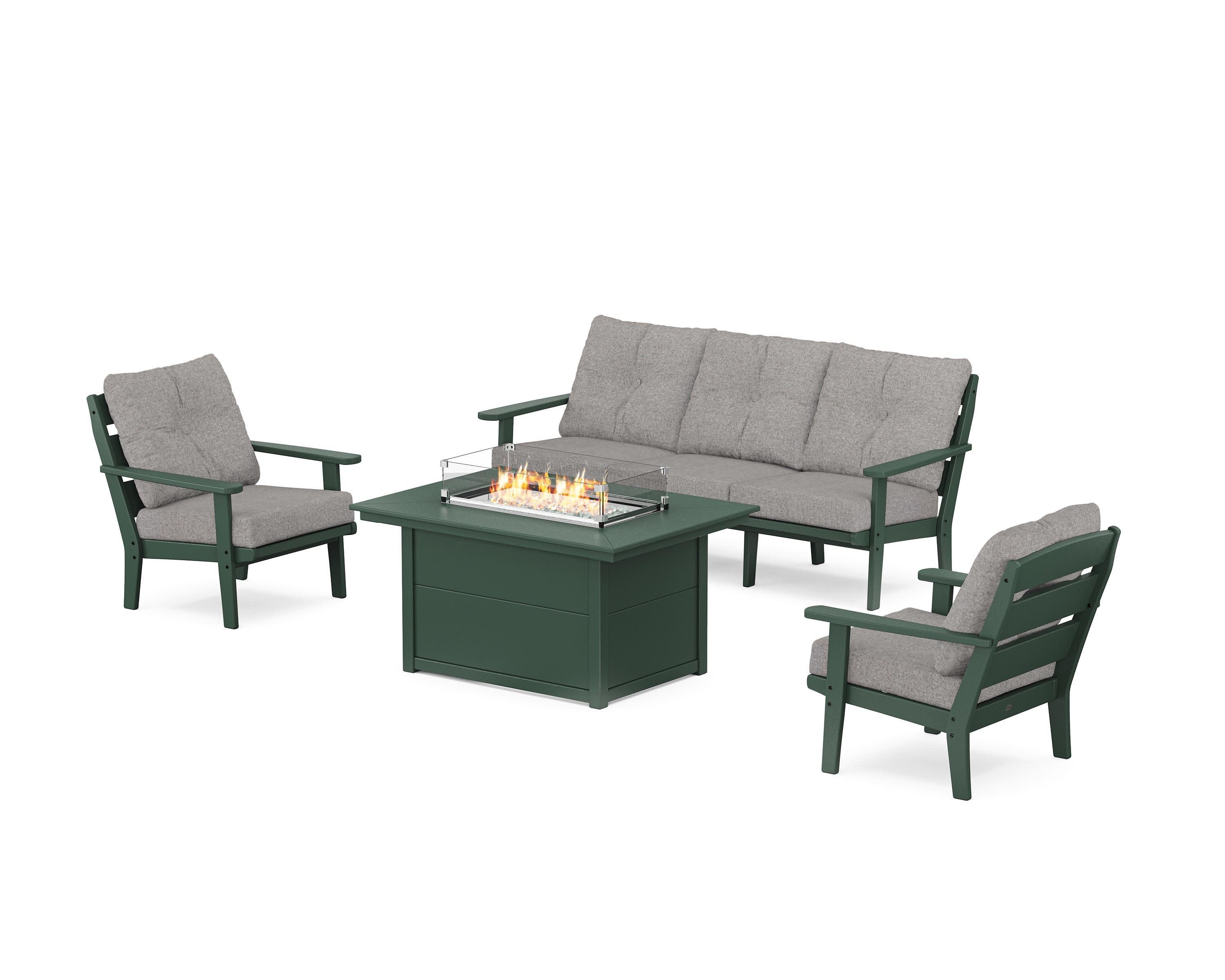 Lakeside Deep Seating Fire Pit Table Set in Green / Grey Mist