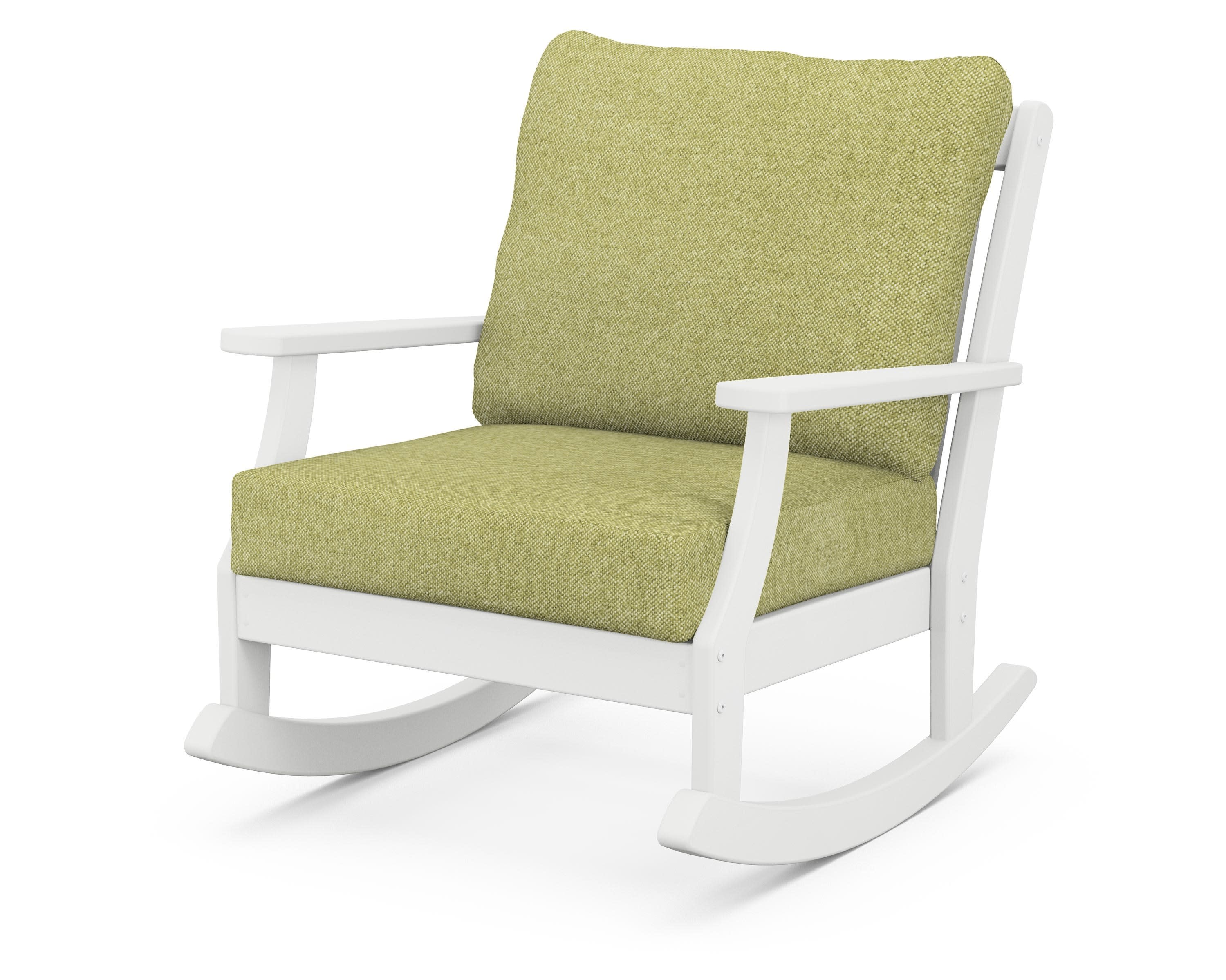 Braxton Deep Seating Rocking Chair in White / Chartreuse Boucle