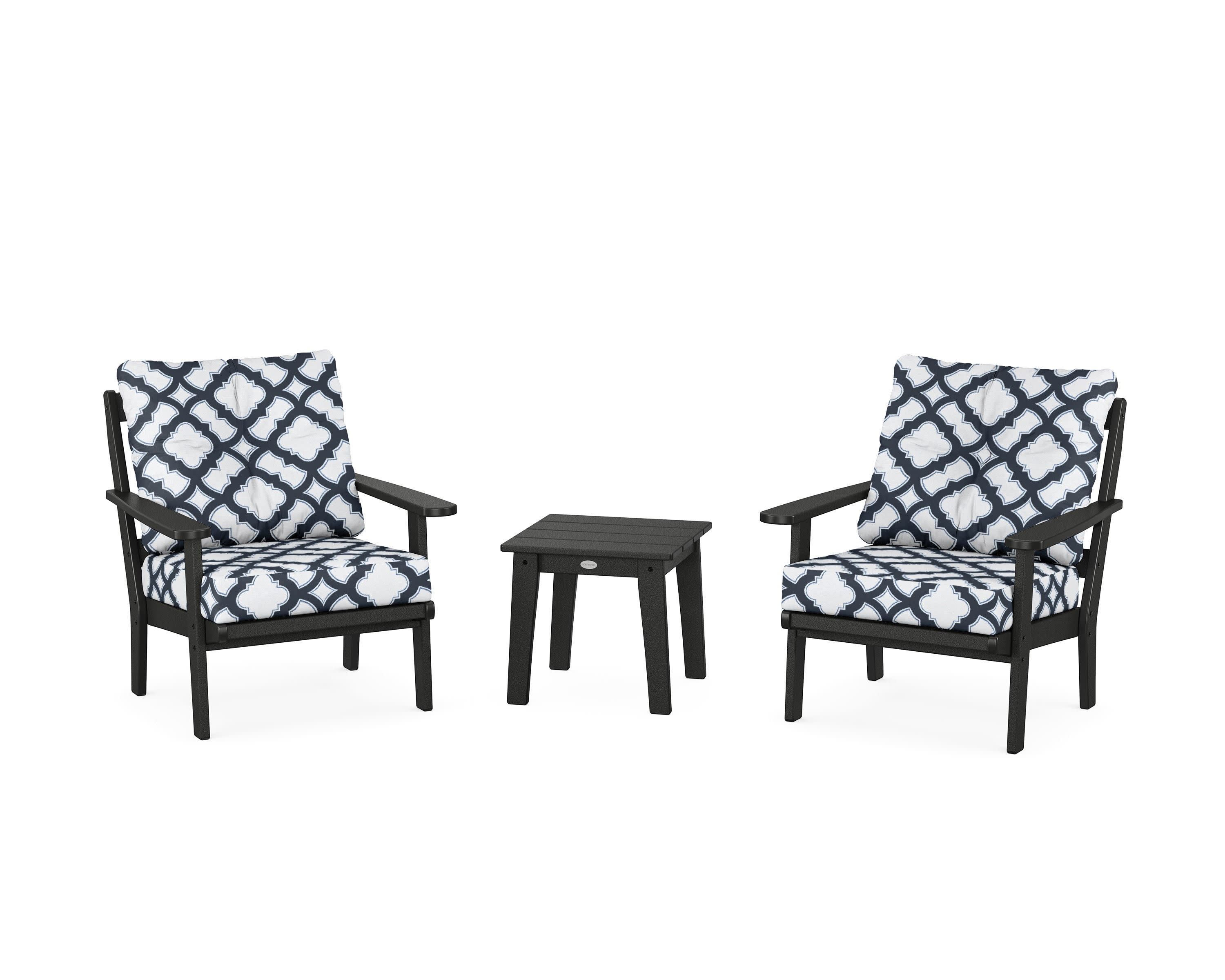 Mission 3-Piece Deep Seating Set in Black / Trellis Marine Indigo
